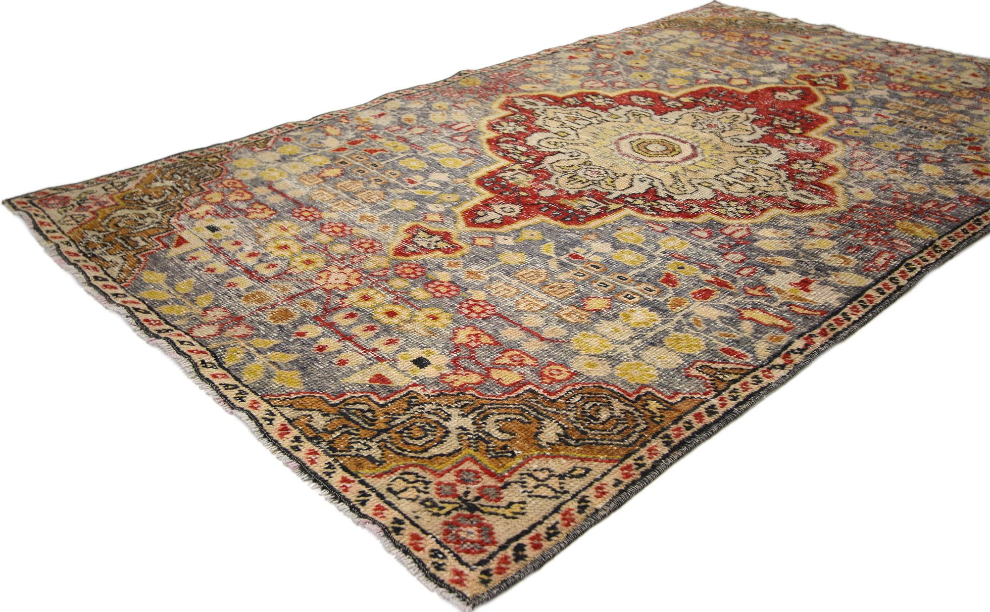 Rustic Style Distressed Vintage Turkish Oushak Rug, Foyer, Kitchen or Entry Rug For Sale 1