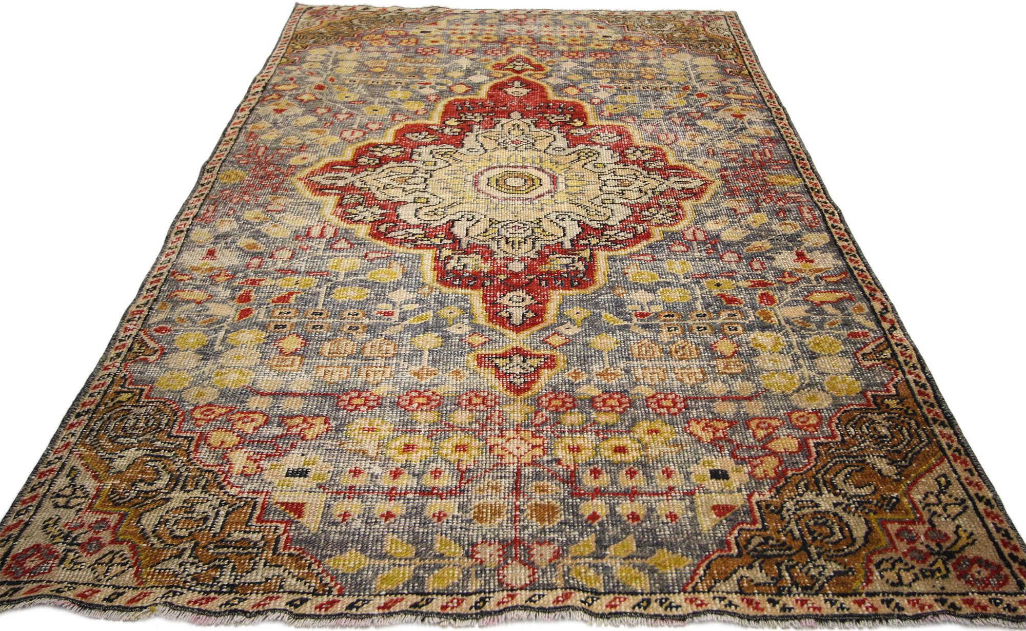Rustic Style Distressed Vintage Turkish Oushak Rug, Foyer, Kitchen or Entry Rug For Sale 2