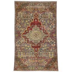 Rustic Style Distressed Vintage Turkish Oushak Rug, Foyer, Kitchen or Entry Rug