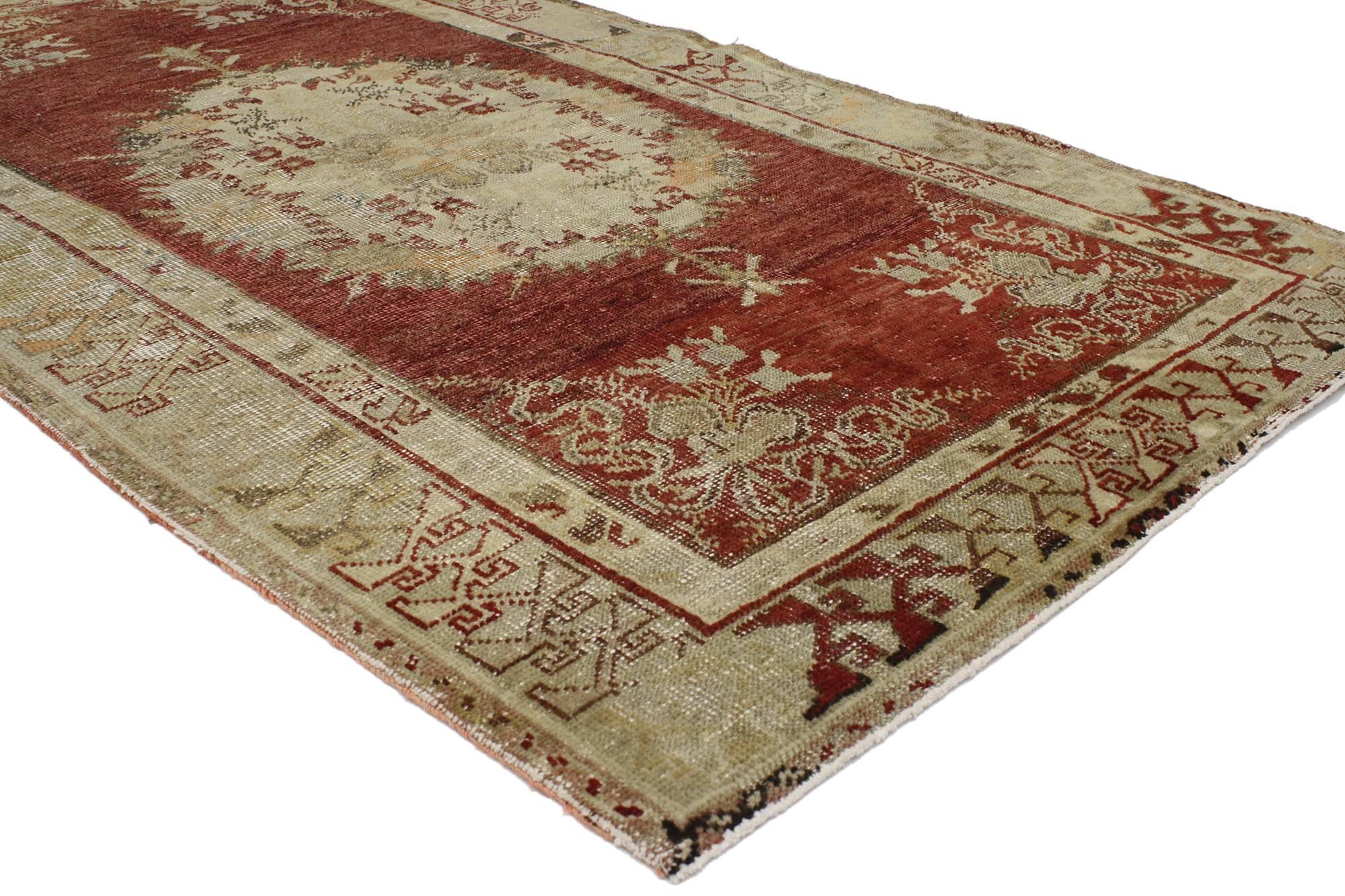 Hand-Knotted Rustic Style Distressed Vintage Turkish Oushak Rug, Kitchen, Foyer or Entry Rug