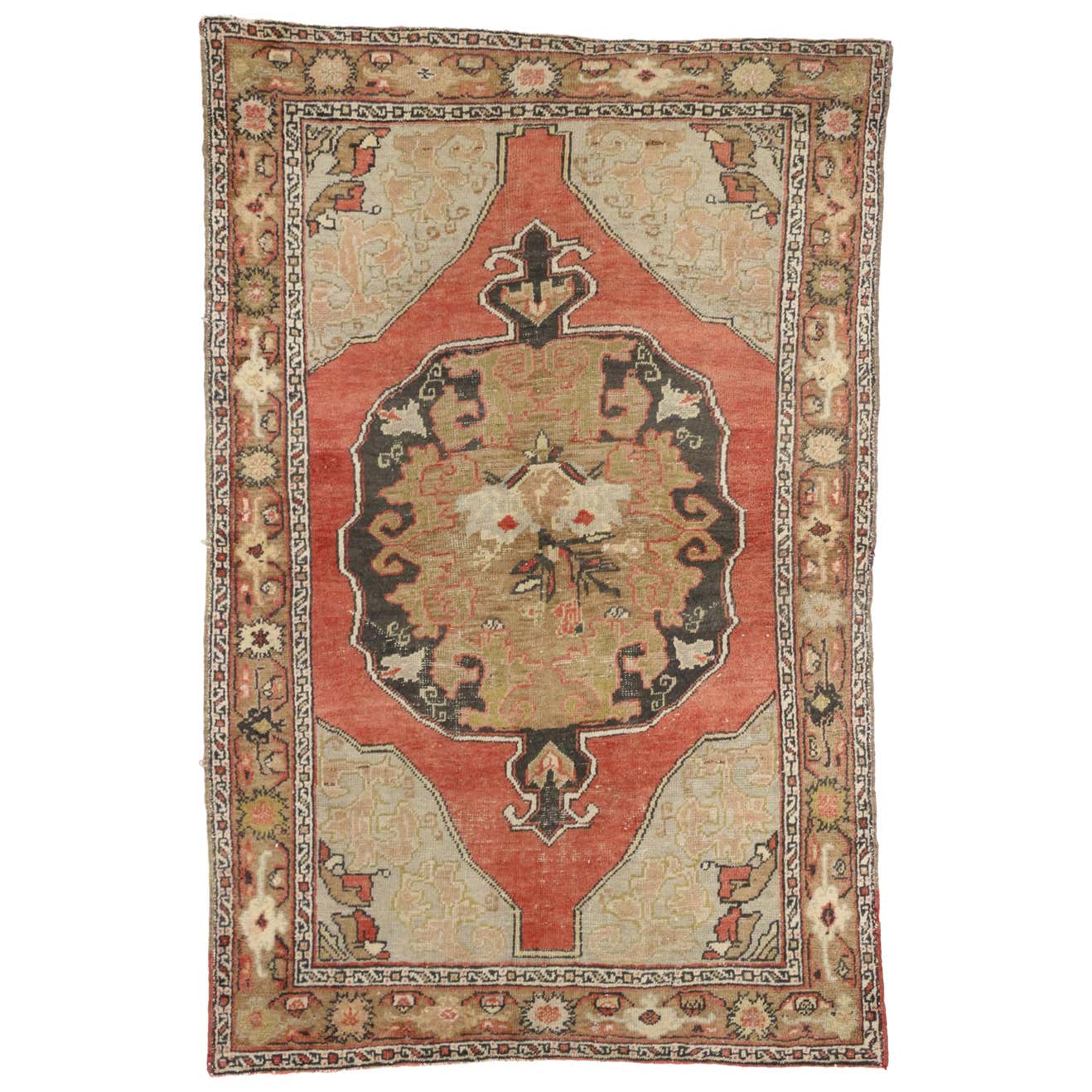 Rustic Style Distressed Vintage Turkish Oushak Rug, Kitchen, Foyer or ...