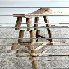 Rustic Style Elm Wood Stool with Curved Seat
