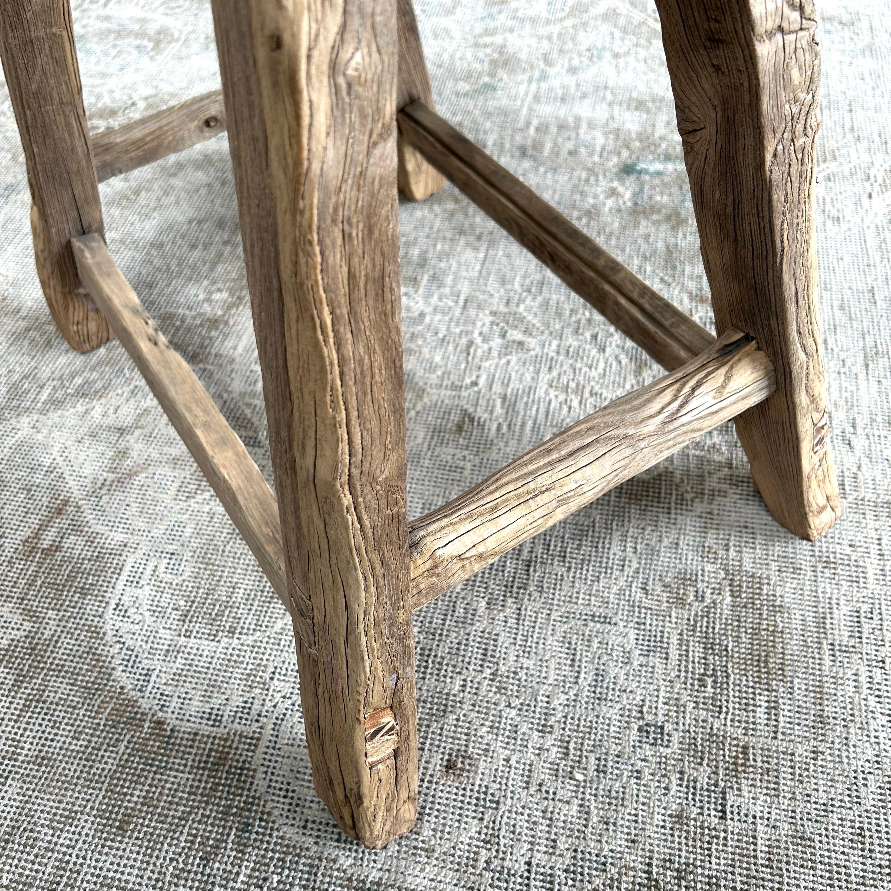 Rustic Style Elm Wood Stool with Curved Seat  For Sale 3