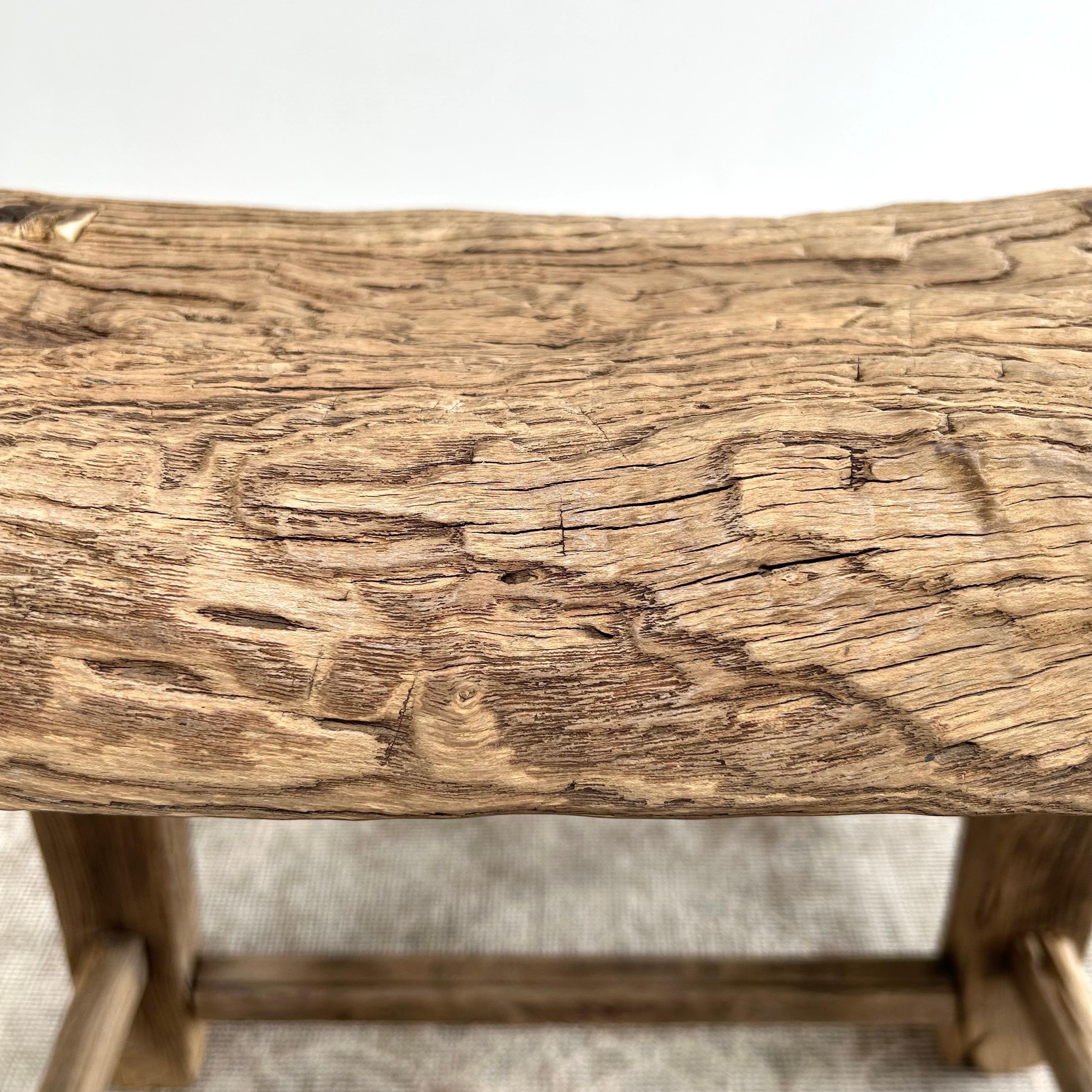 Rustic Style Elm Wood Stool with Curved Seat  For Sale 4