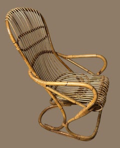 Grand fauteuil italien en bambou et osier canné de style rustique