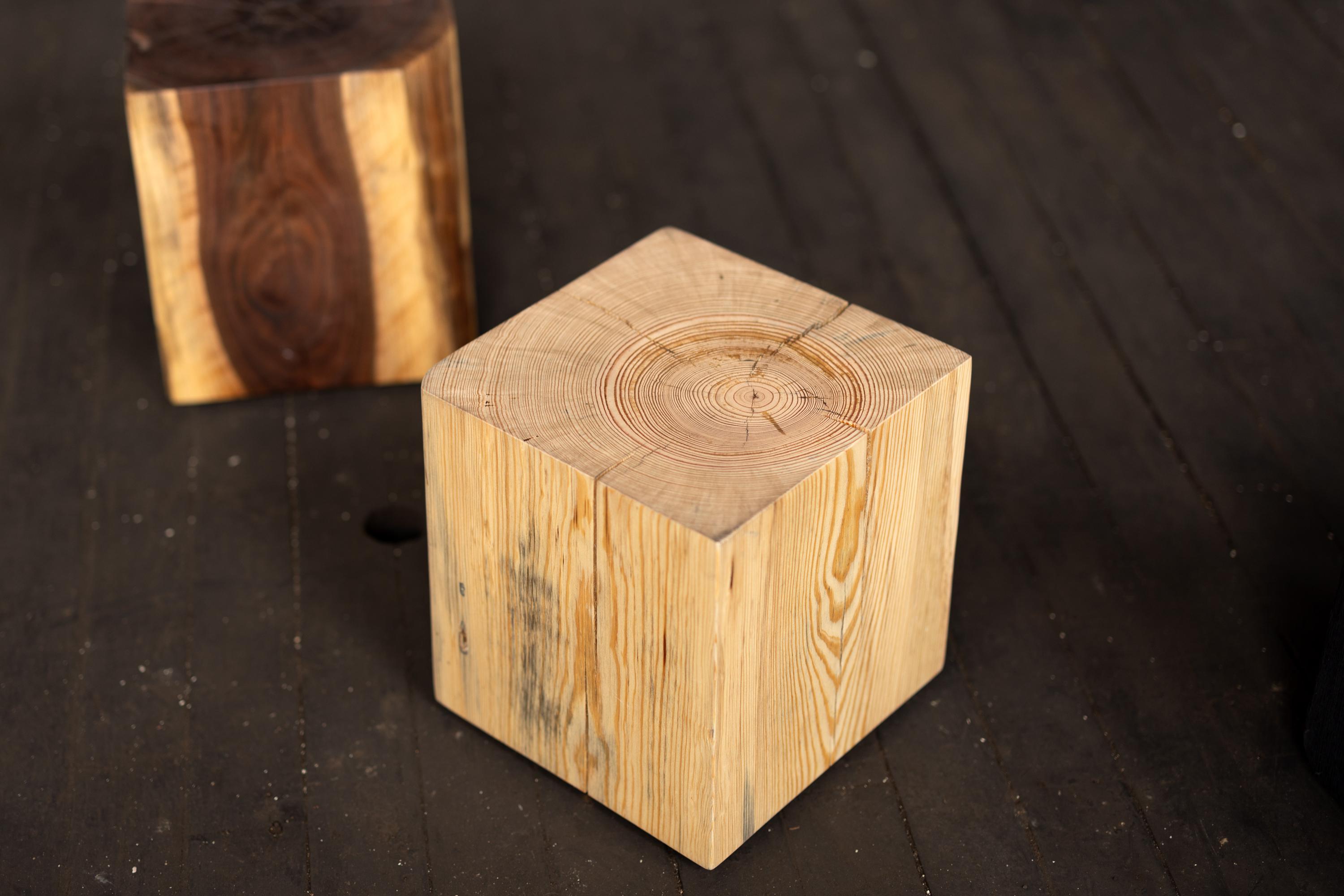 Organic Modern Rustic Style Solid Wood Cube Side Salvaged Pine by Alabama Sawyer 12