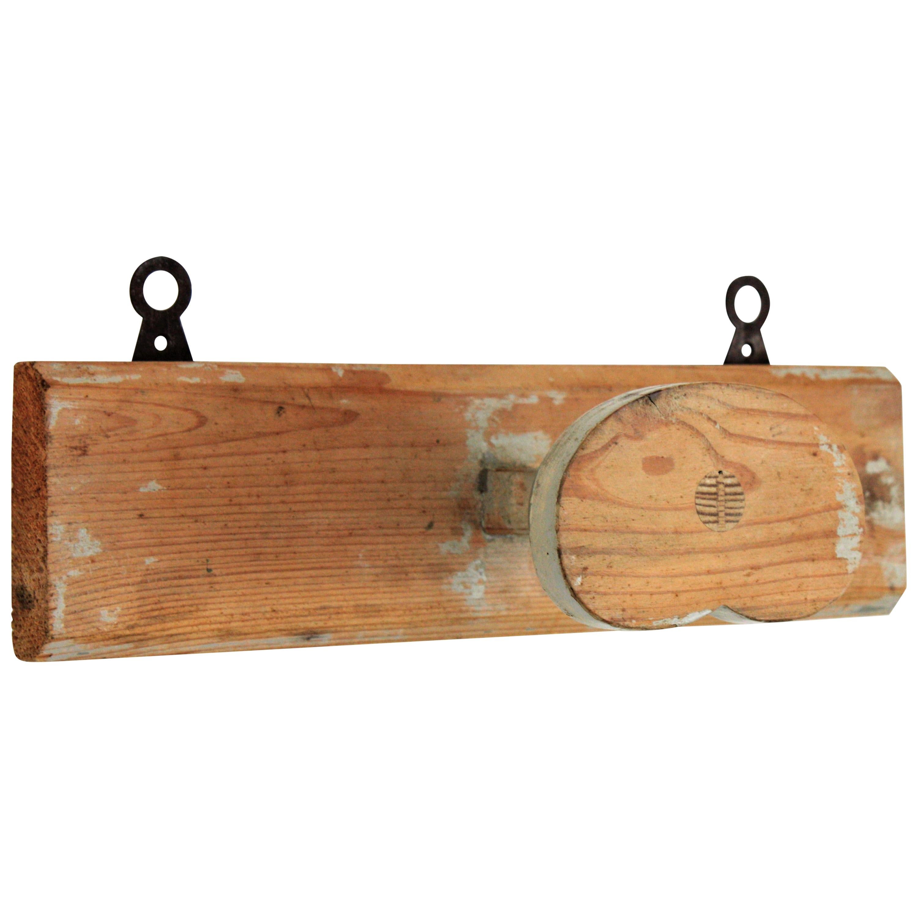 Spanish Rustic Wall Coat Rack in Patinated Wood  For Sale