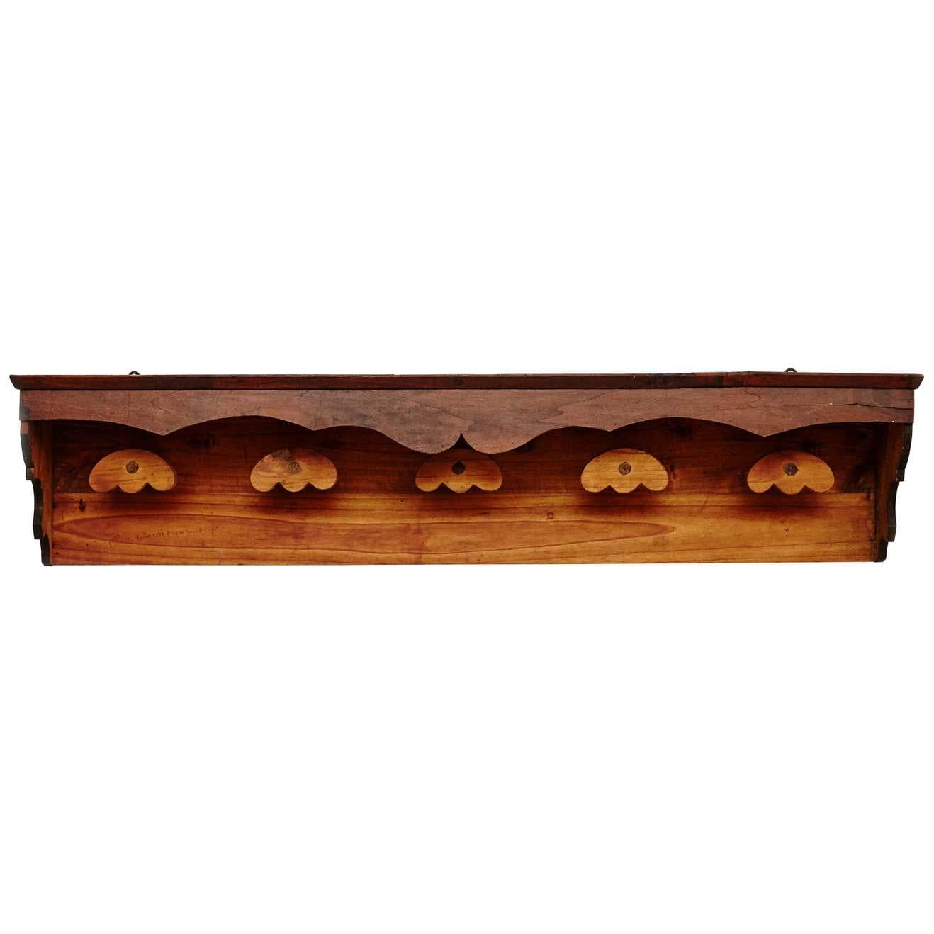 Rustic Style Spanish Wood Wall Coat Hanger For Sale 1
