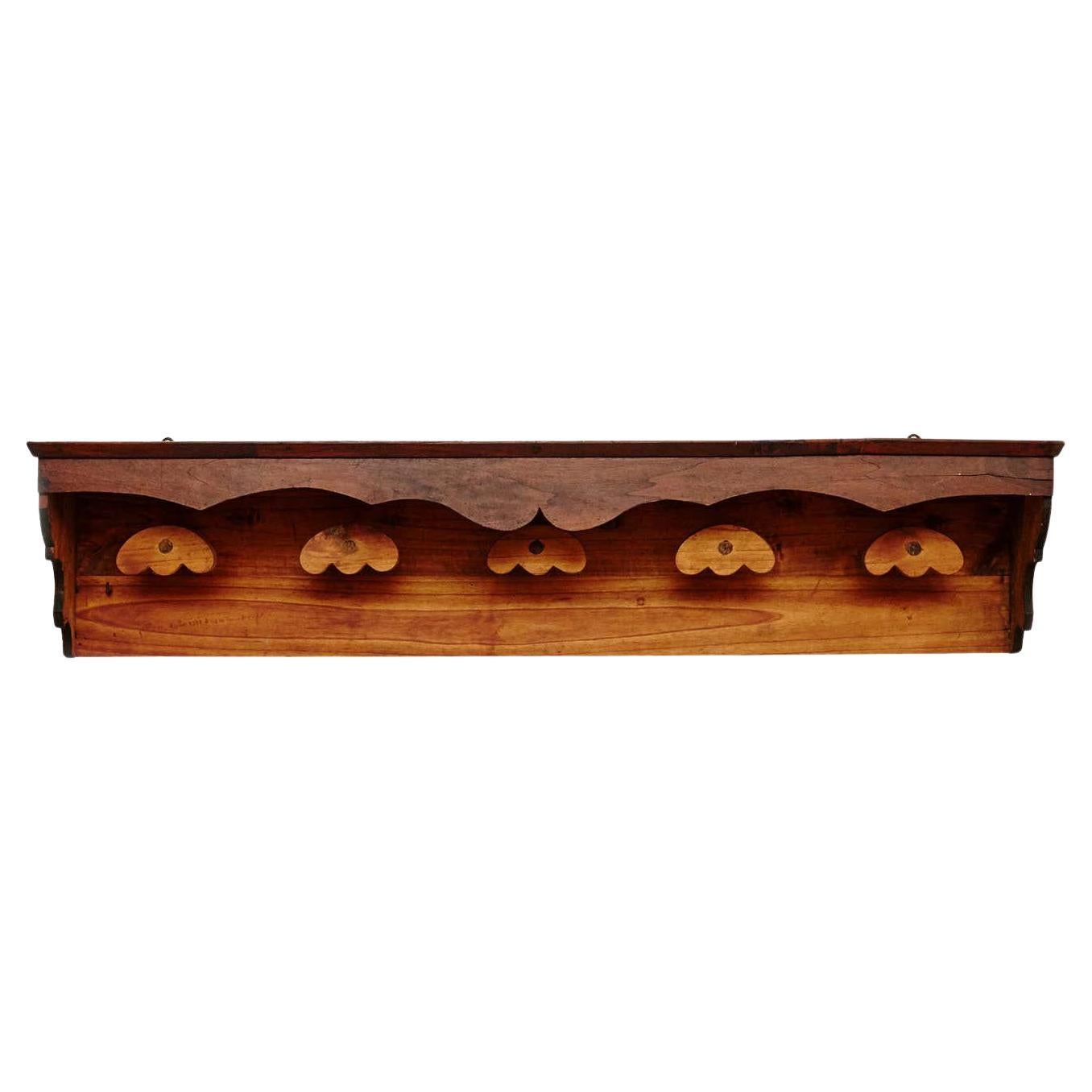 Rustic Style Spanish Wood Wall Coat Hanger For Sale