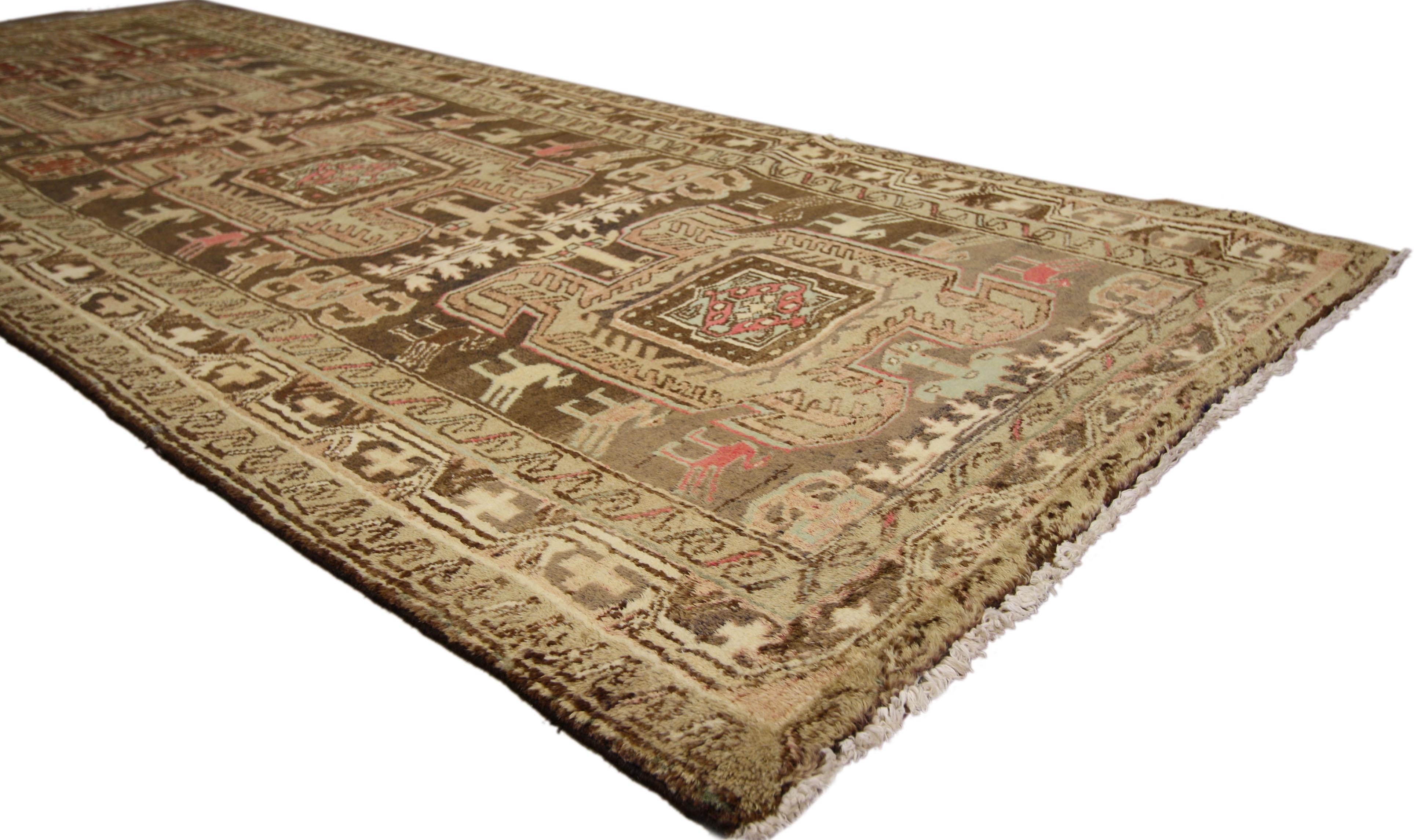 Rustic Style Vintage Persian Azerbaijan Runner, Wide Hallway Runner In Good Condition For Sale In Dallas, TX