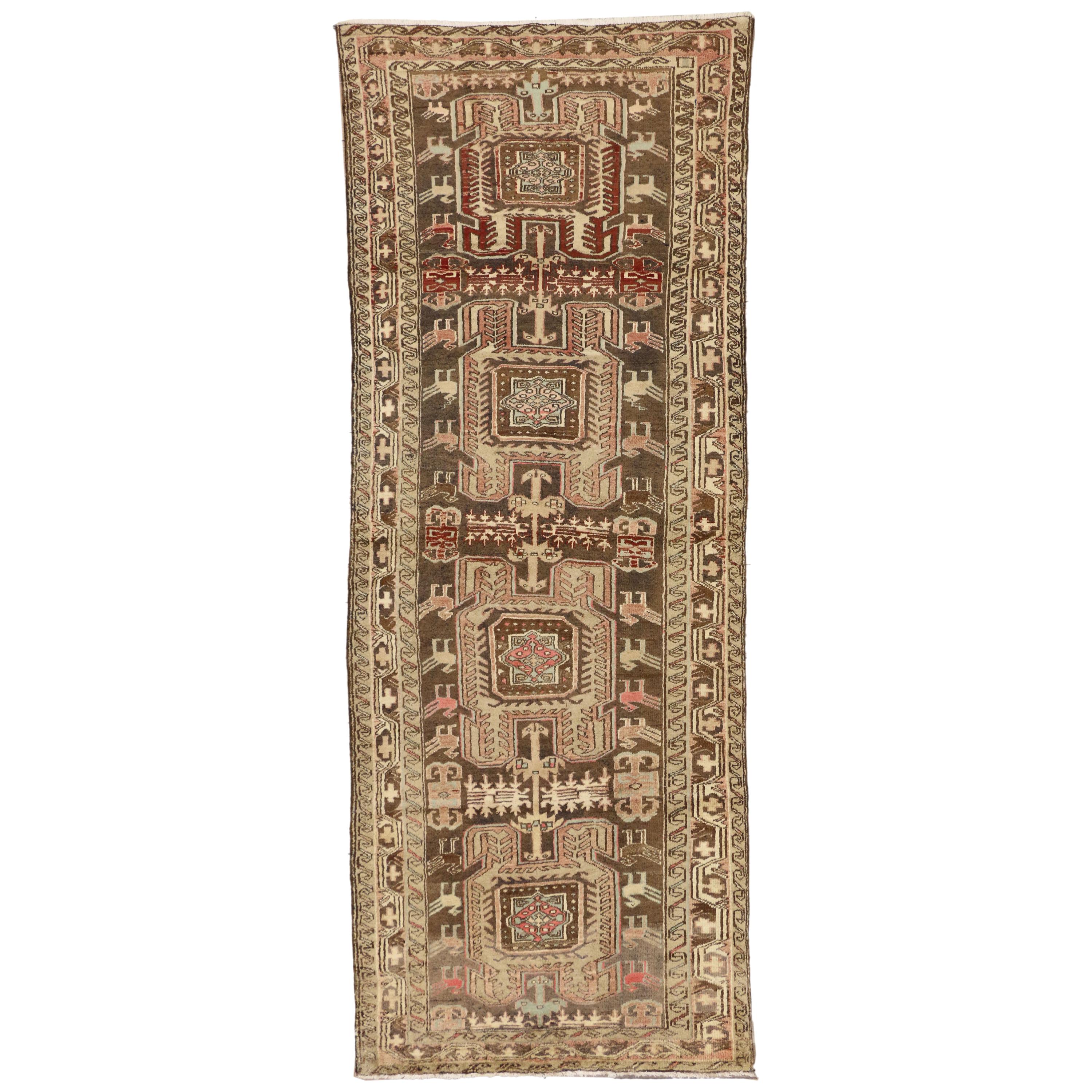 Rustic Style Vintage Persian Azerbaijan Runner, Wide Hallway Runner