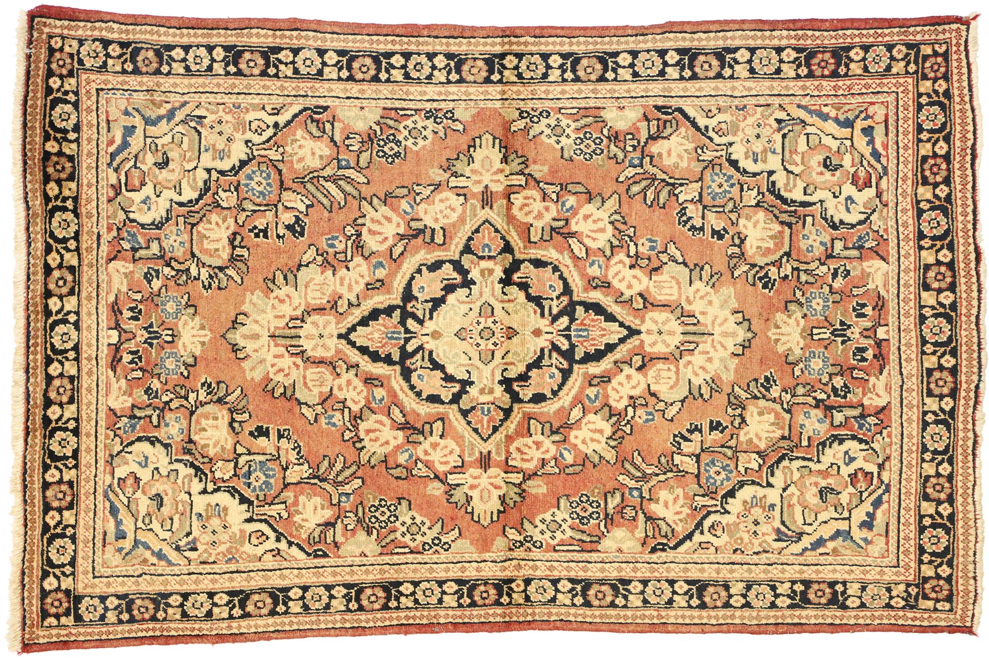Wool Vintage Persian Mahal Rug with Modern Rustic English Country Cottage Style  For Sale