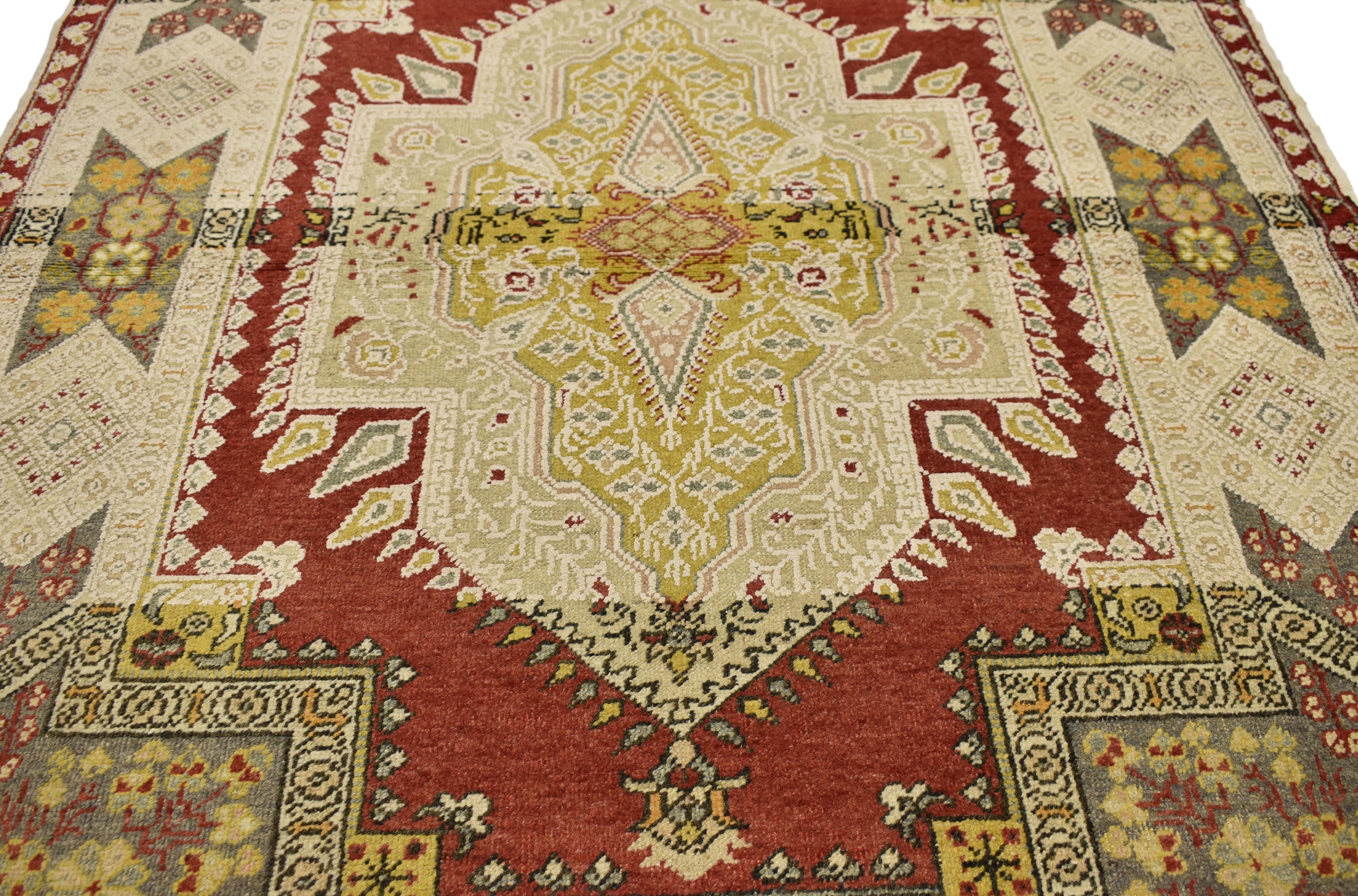 51293, Rustic style vintage Turkish Oushak accent rug, entry or foyer rug. This rustic style vintage Turkish Oushak rug features a modern traditional style. Immersed in Anatolian history and refined colors, this vintage Oushak rug combines