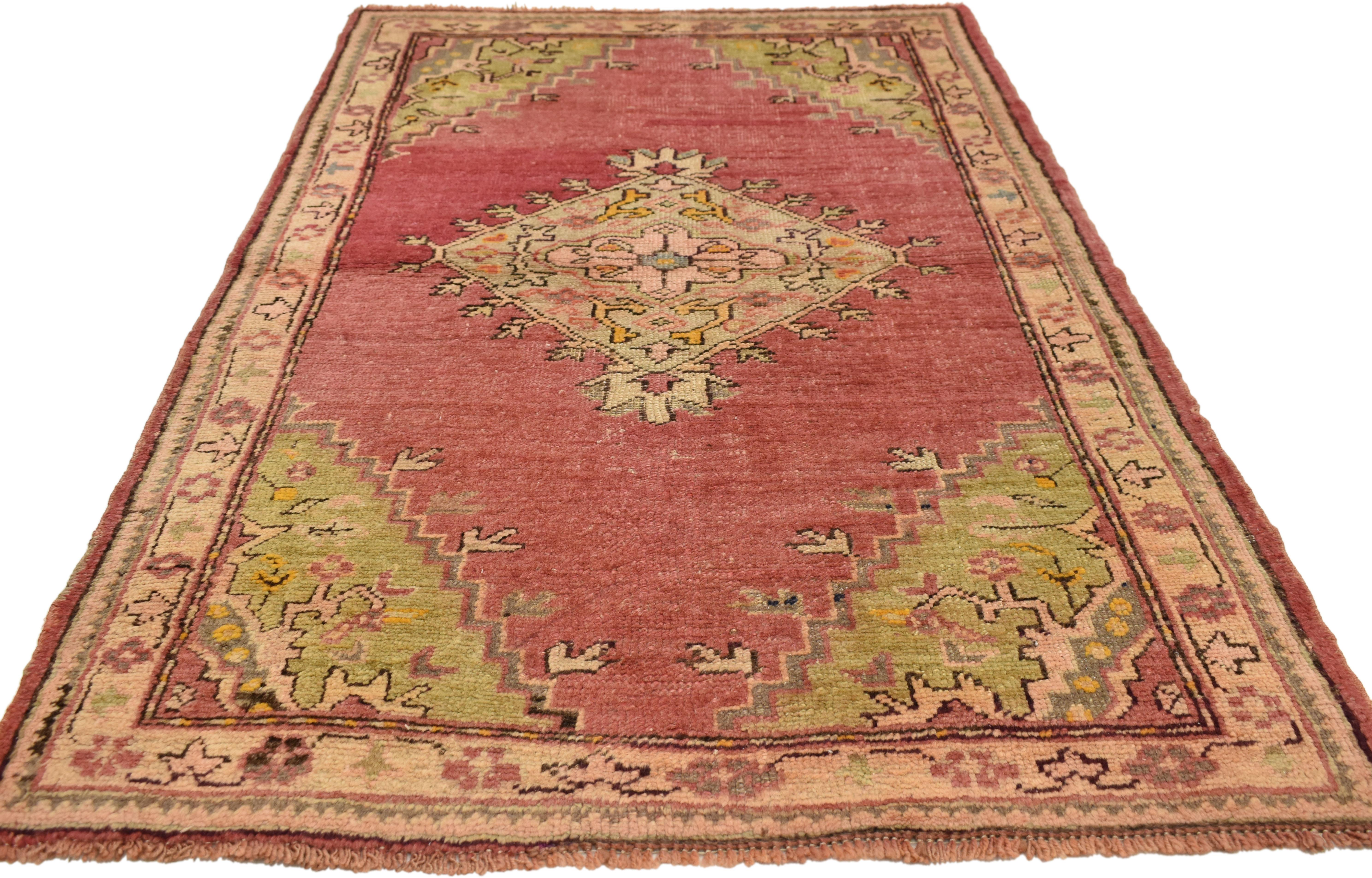 Hand-Knotted Rustic Style Vintage Turkish Oushak Accent Rug, Entry or Foyer Rug For Sale