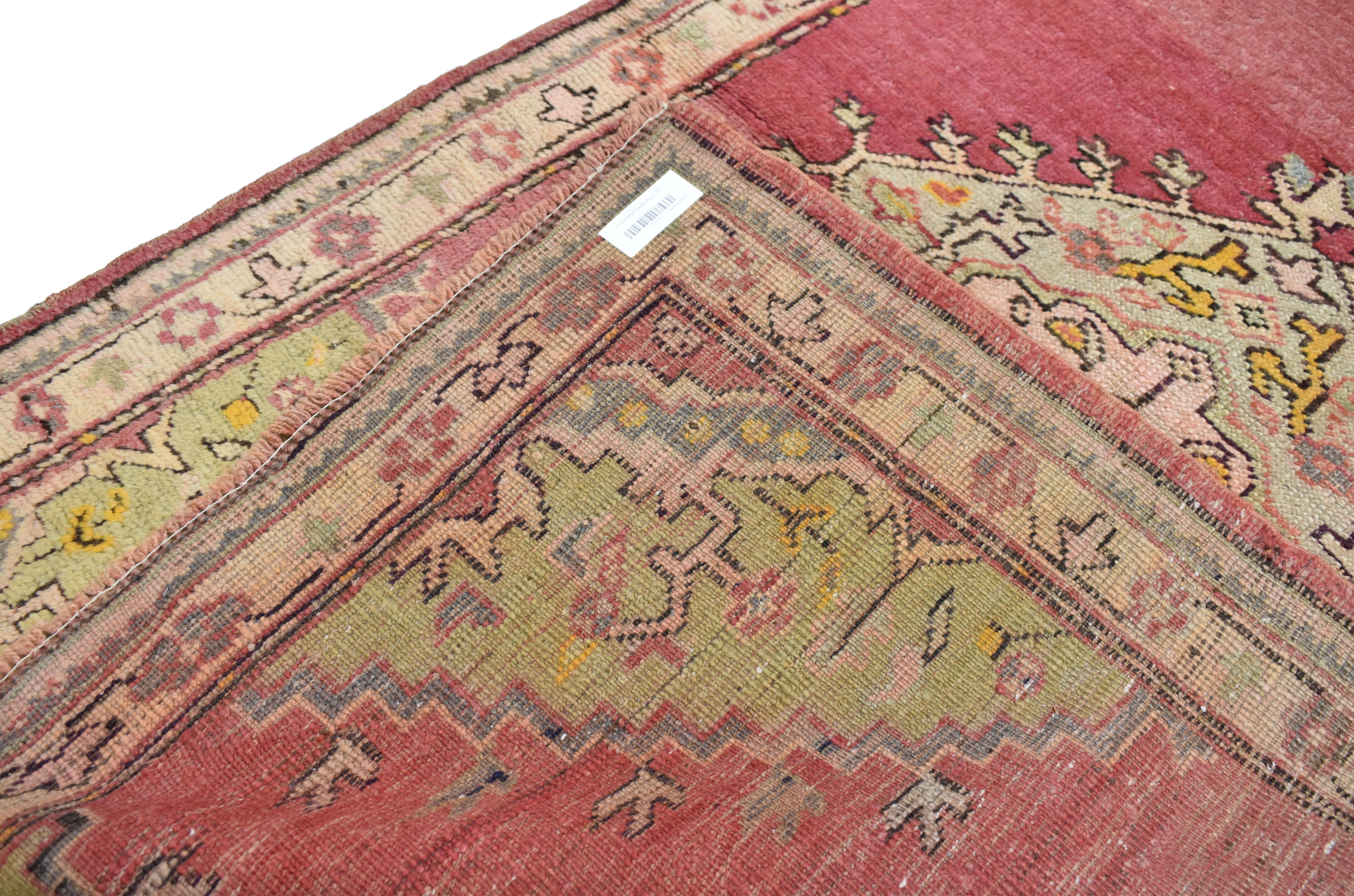 20th Century Rustic Style Vintage Turkish Oushak Accent Rug, Entry or Foyer Rug For Sale