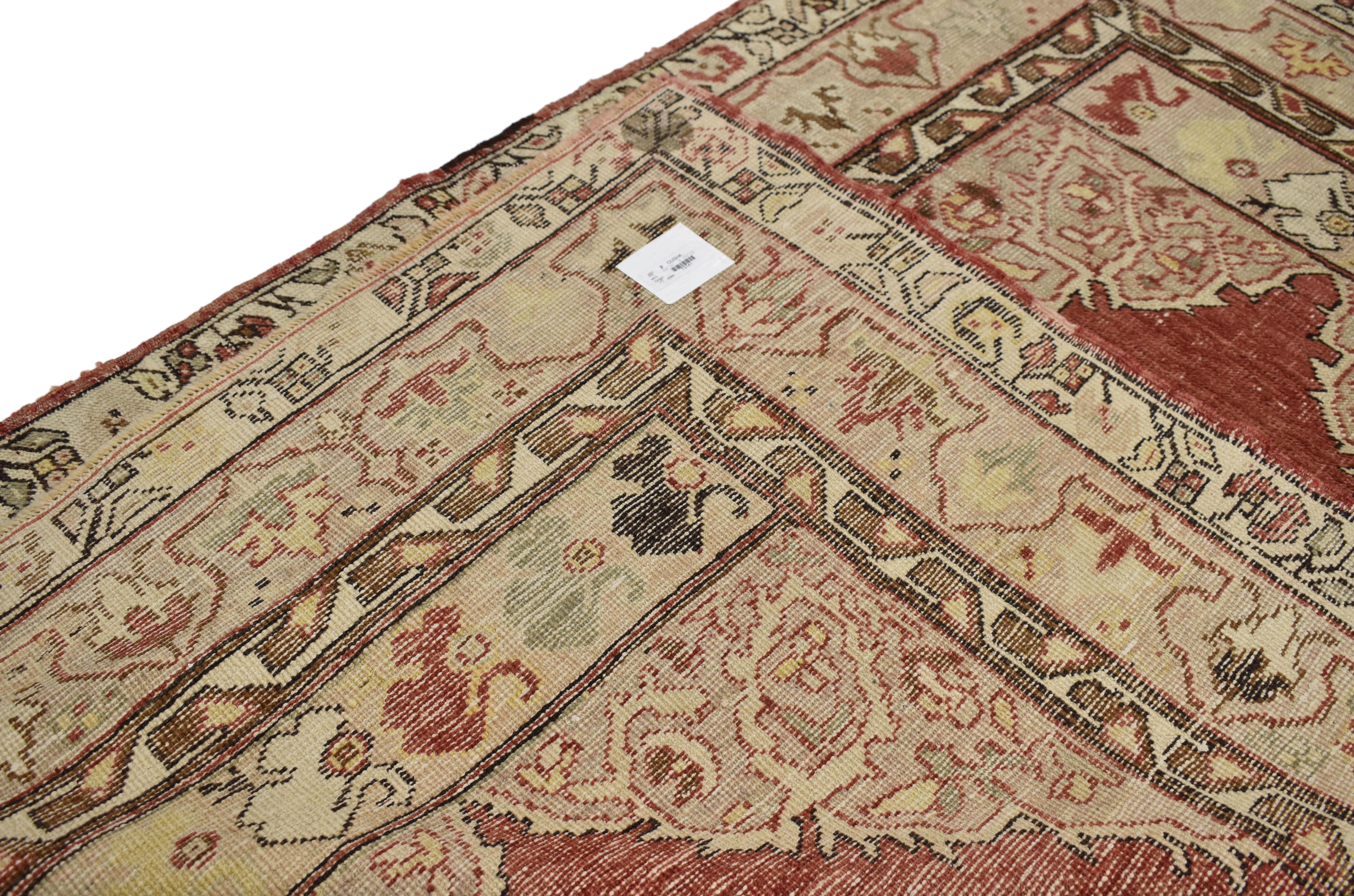20th Century Rustic Style Vintage Turkish Oushak Accent Rug, Entry or Foyer Rug For Sale