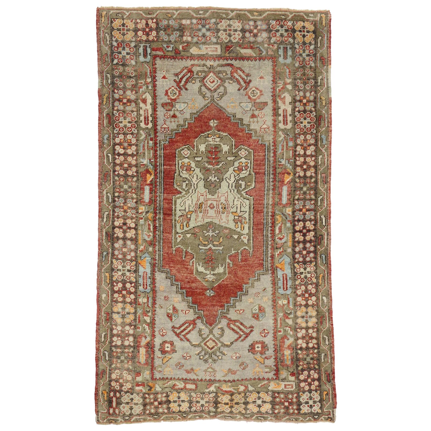 Rustic Style Vintage Turkish Oushak Accent Rug, Entry or Foyer Rug For Sale