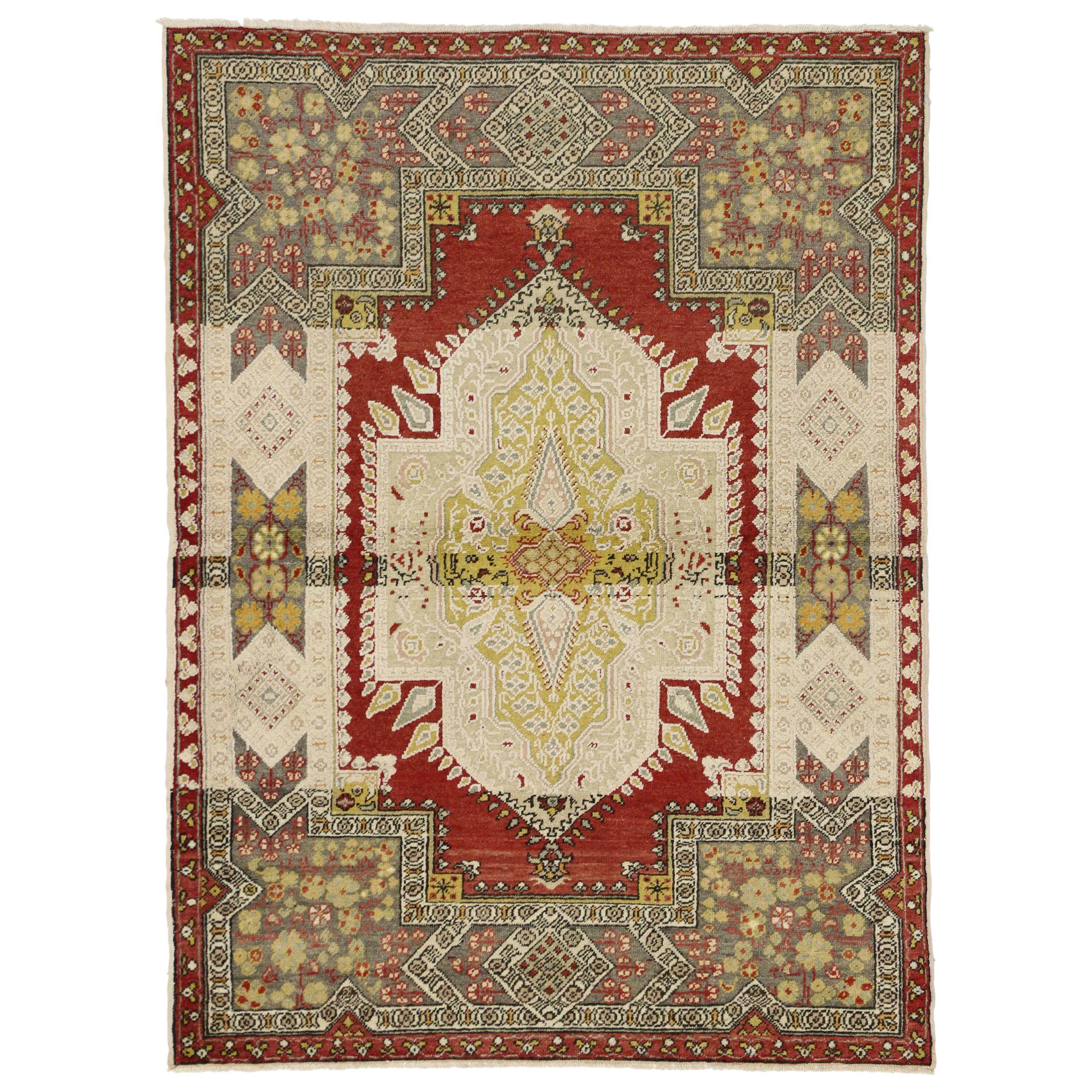 Rustic Style Vintage Turkish Oushak Accent Rug, Entry or Foyer Rug For Sale