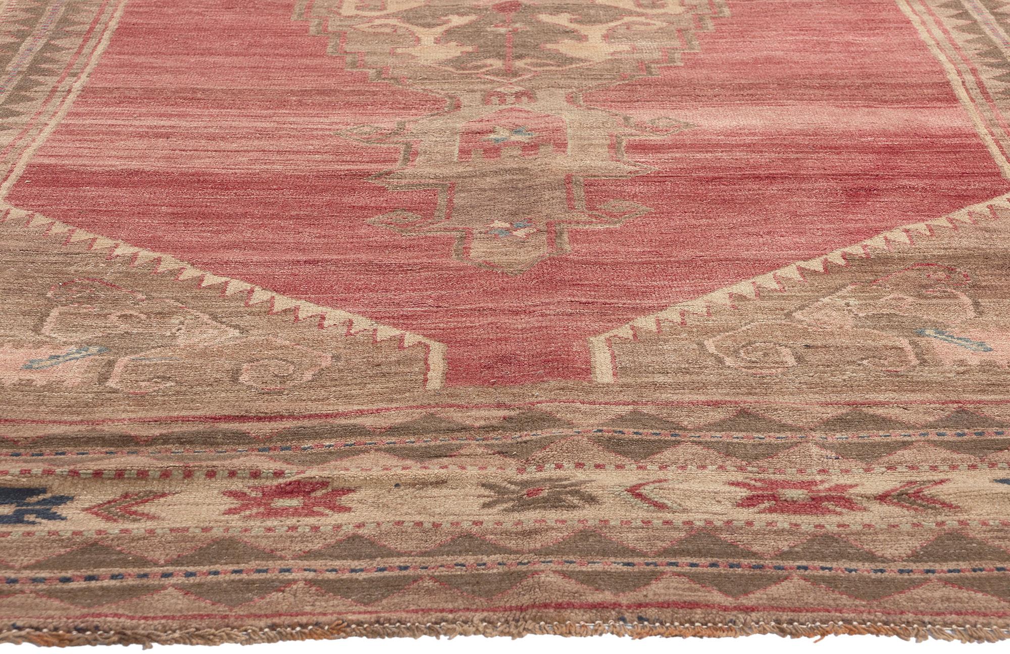 20th Century Vintage Turkish Oushak Rug, Tribal Enchantment Meets Traditional Sensibility For Sale