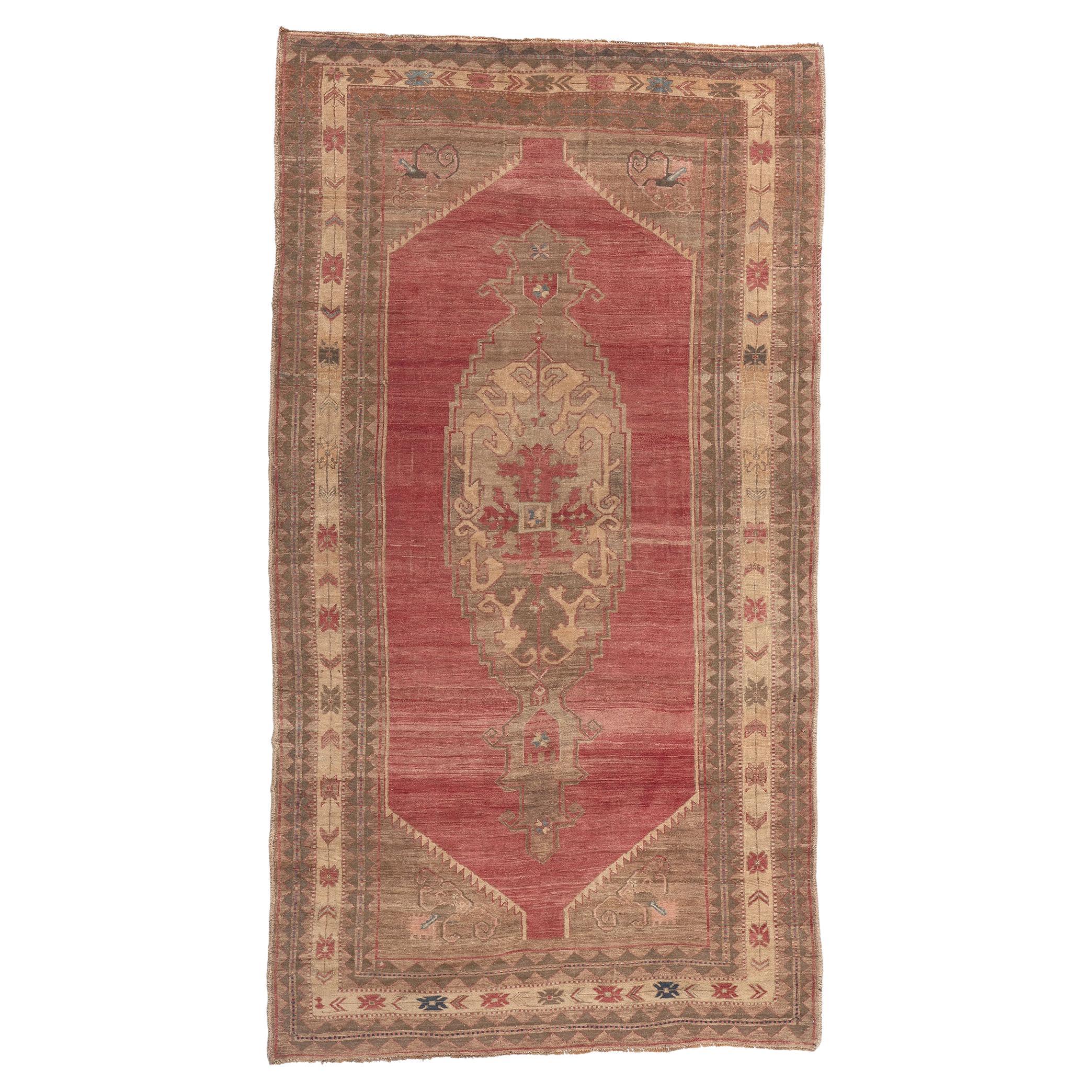 Vintage Turkish Oushak Rug, Tribal Enchantment Meets Traditional Sensibility