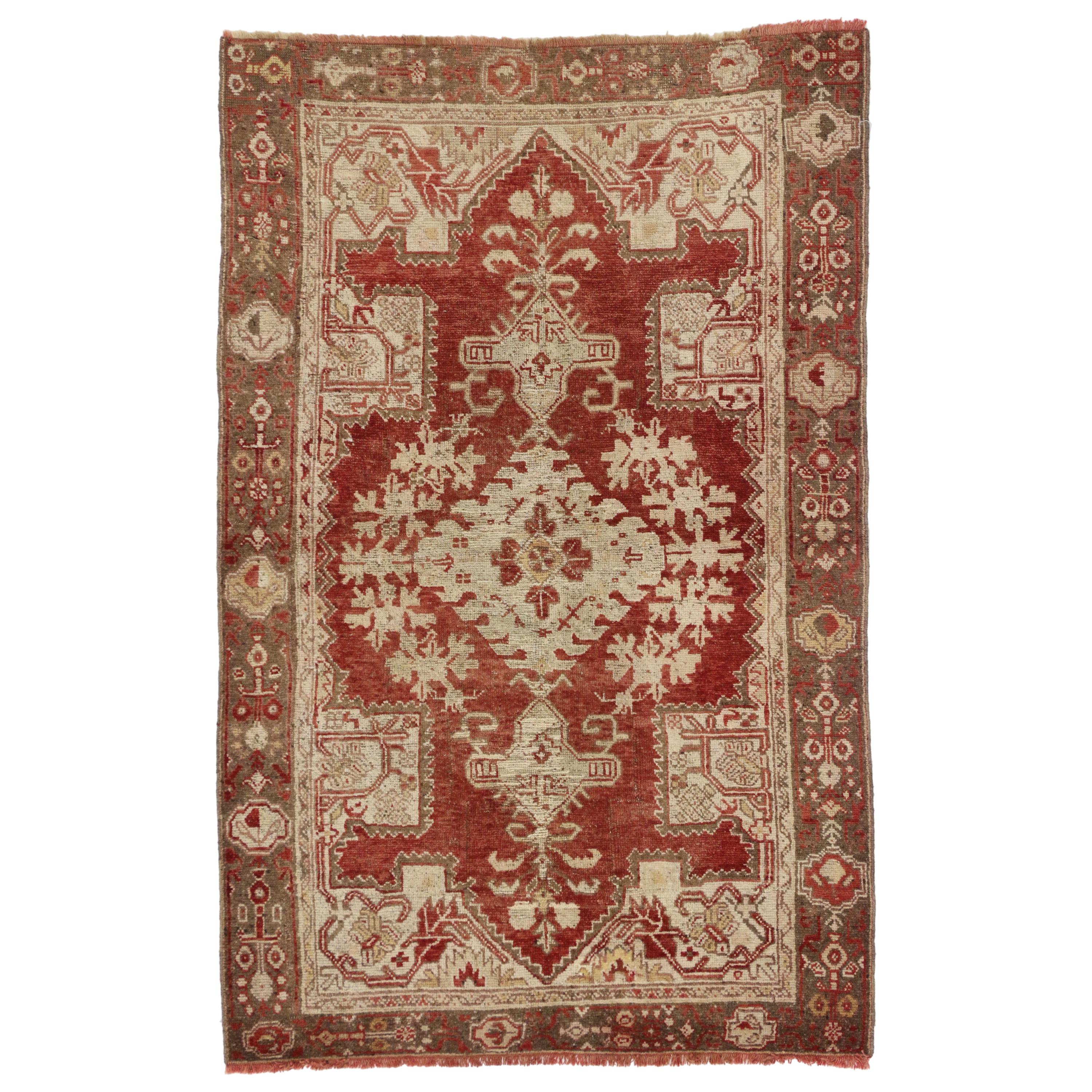 Rustic Style Vintage Turkish Oushak Rug for Kitchen, Foyer or Entry Rug For Sale
