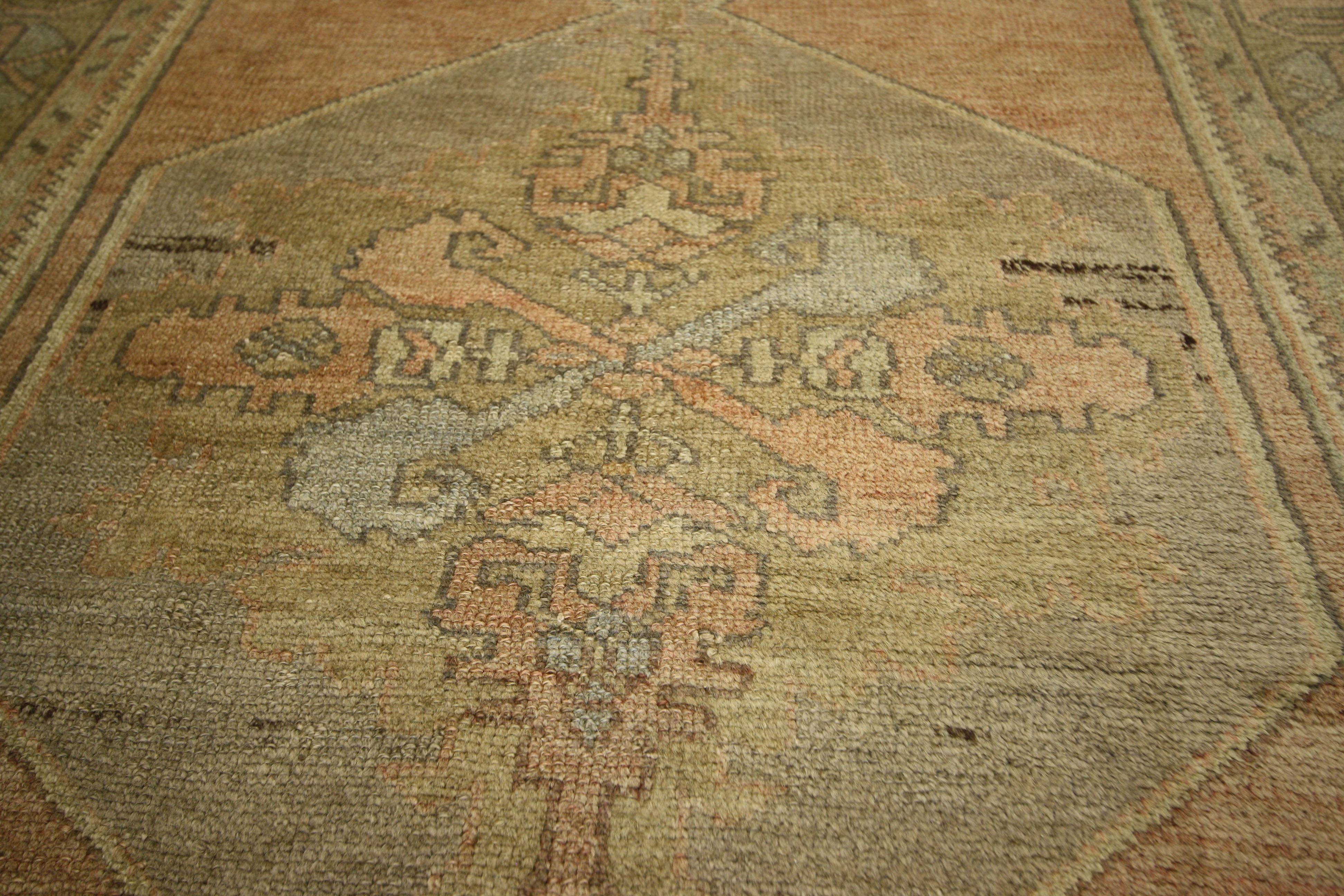 50184 Vintage Turkish Oushak Runner with Modern Rustic Artisan Style, Hallway Carpet Runner 03'07 x 10'03. Warm and inviting, this hand knotted wool antique-washed vintage Turkish Oushak runner beautifully embodies a Modern Rustic style with Artisan