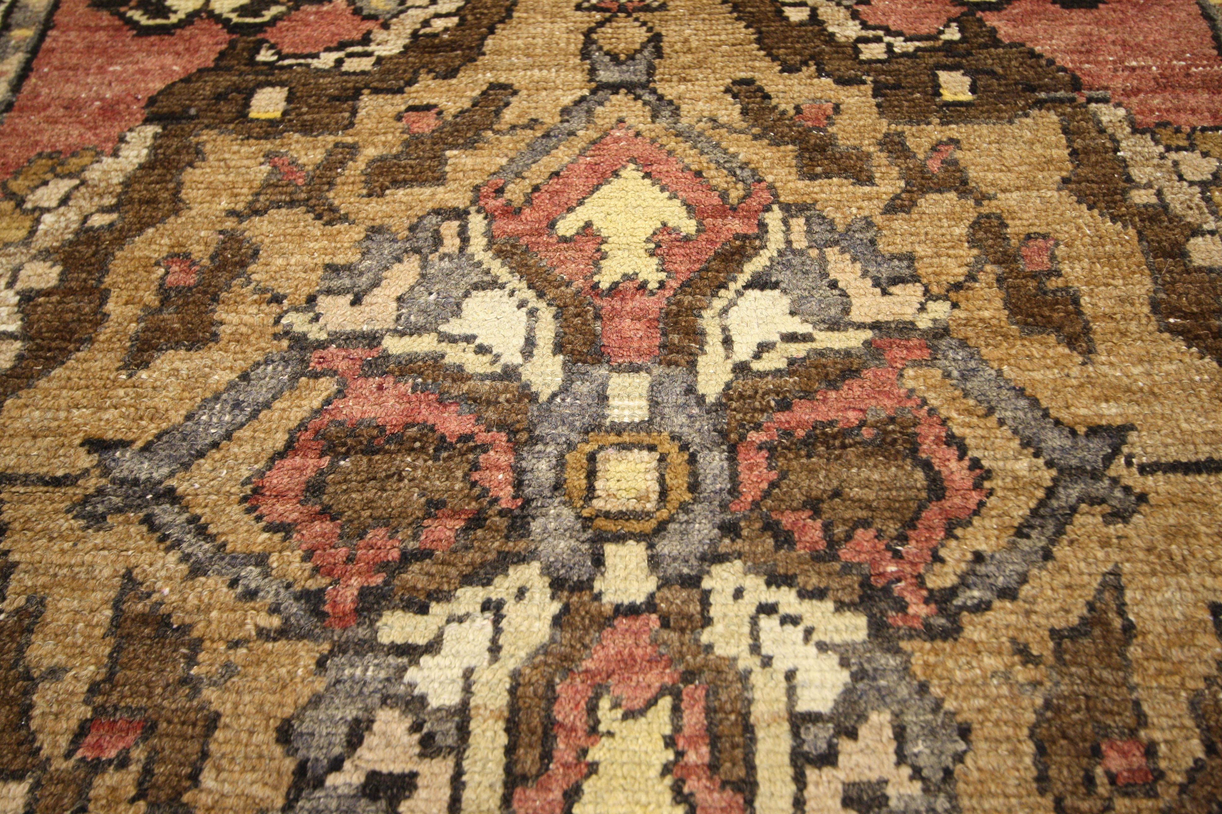 50256, Rustic style vintage Turkish Oushak runner, hallway runner. Sheer elegance and timeless style are on display in this Rustic vintage Turkish Oushak runner. Three grand medallions anchor the field while smaller abstract medallions add further