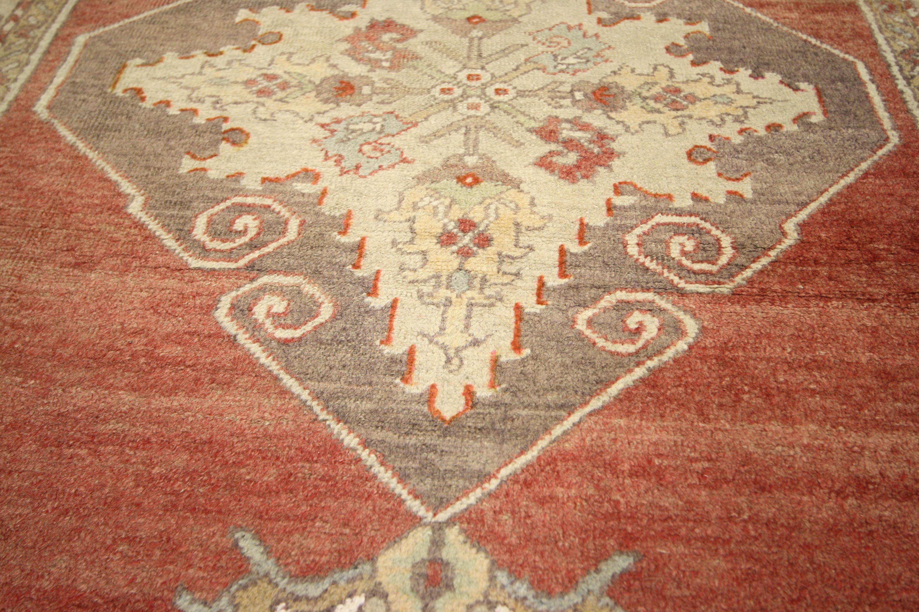 Hand-Knotted Rustic Style Vintage Turkish Oushak Runner, Hallway Runner