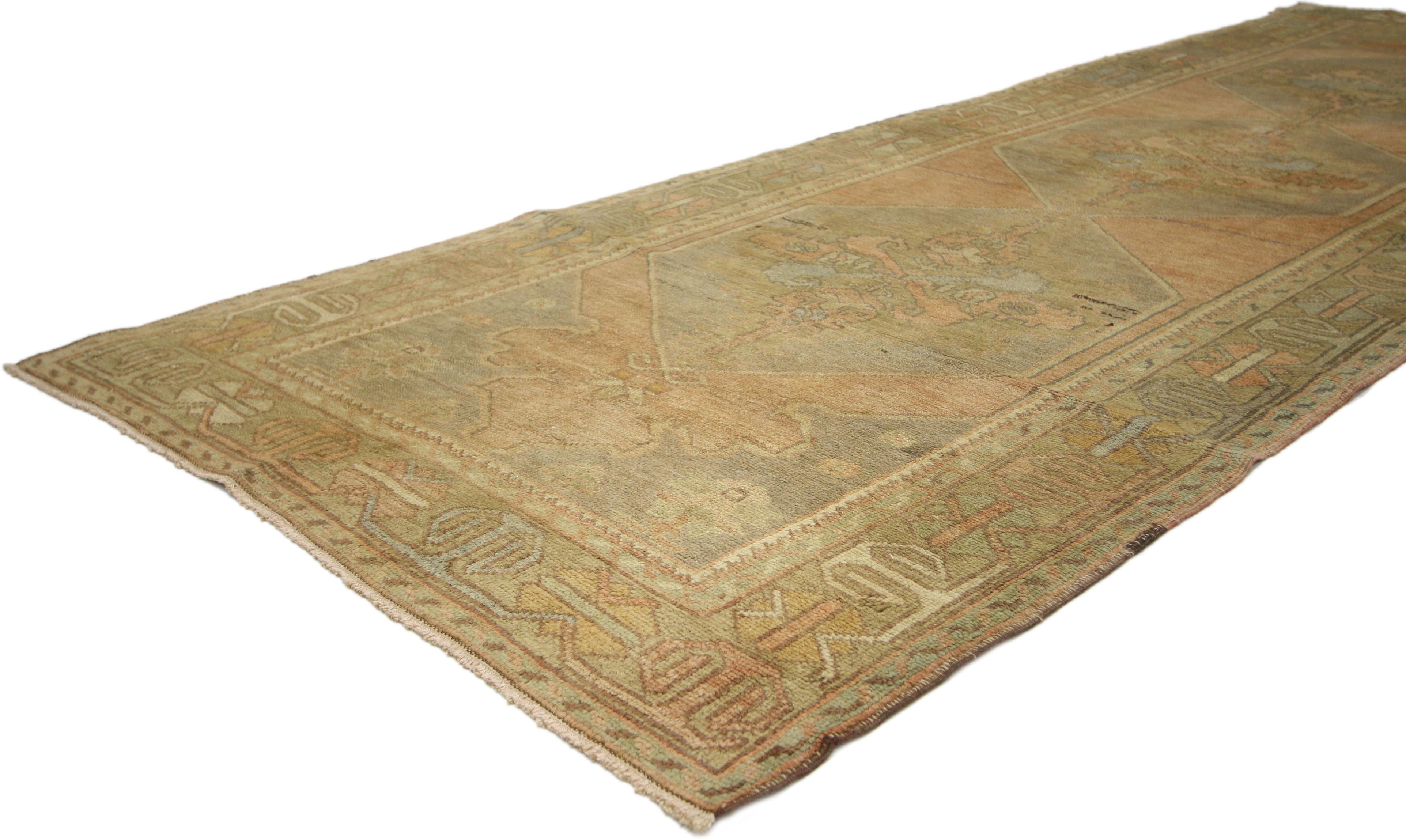 Vintage Turkish Oushak Runner with Modern Rustic Artisan Style, Hallway Runner In Good Condition For Sale In Dallas, TX