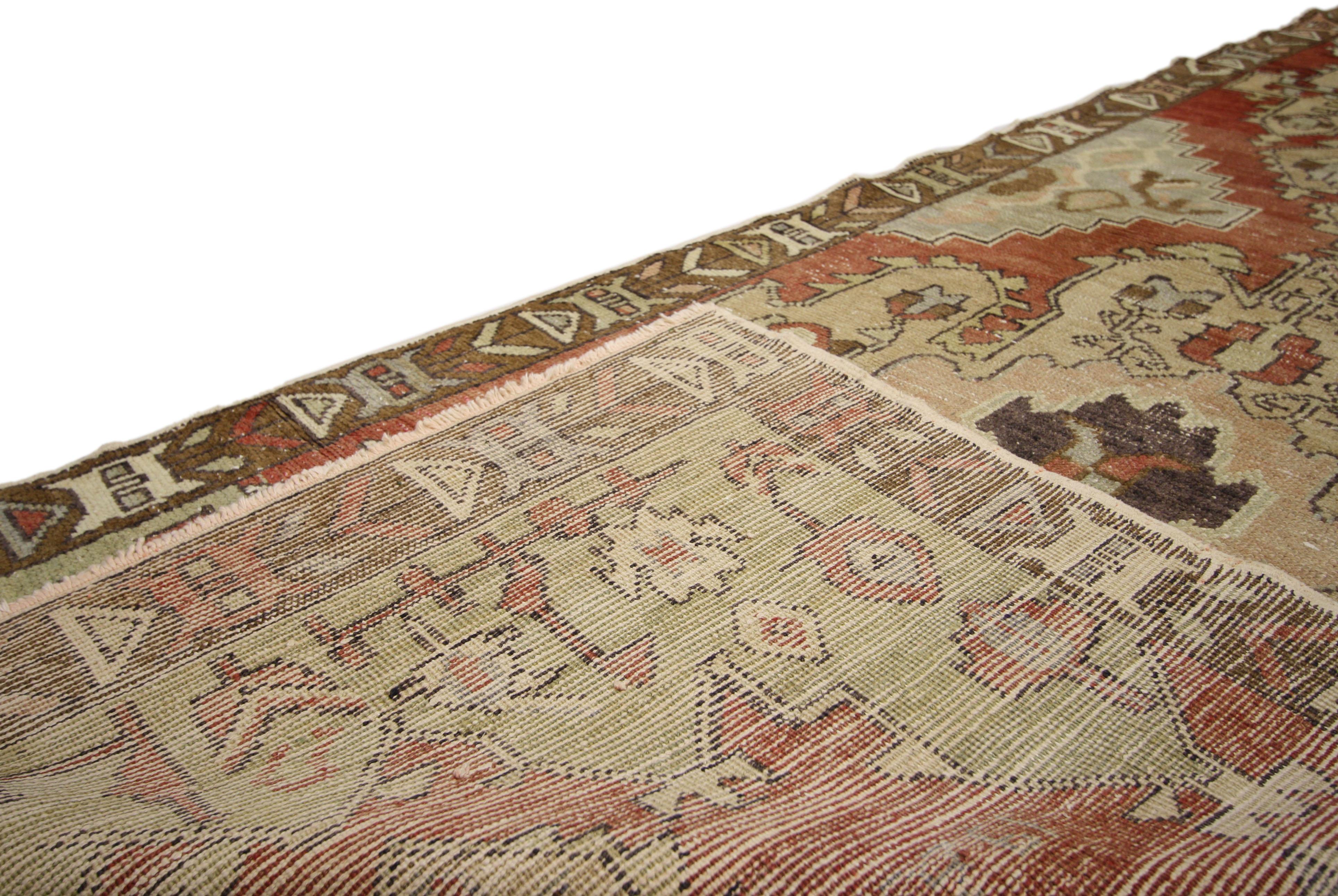 20th Century Rustic Style Vintage Turkish Oushak Runner, Hallway Runner For Sale