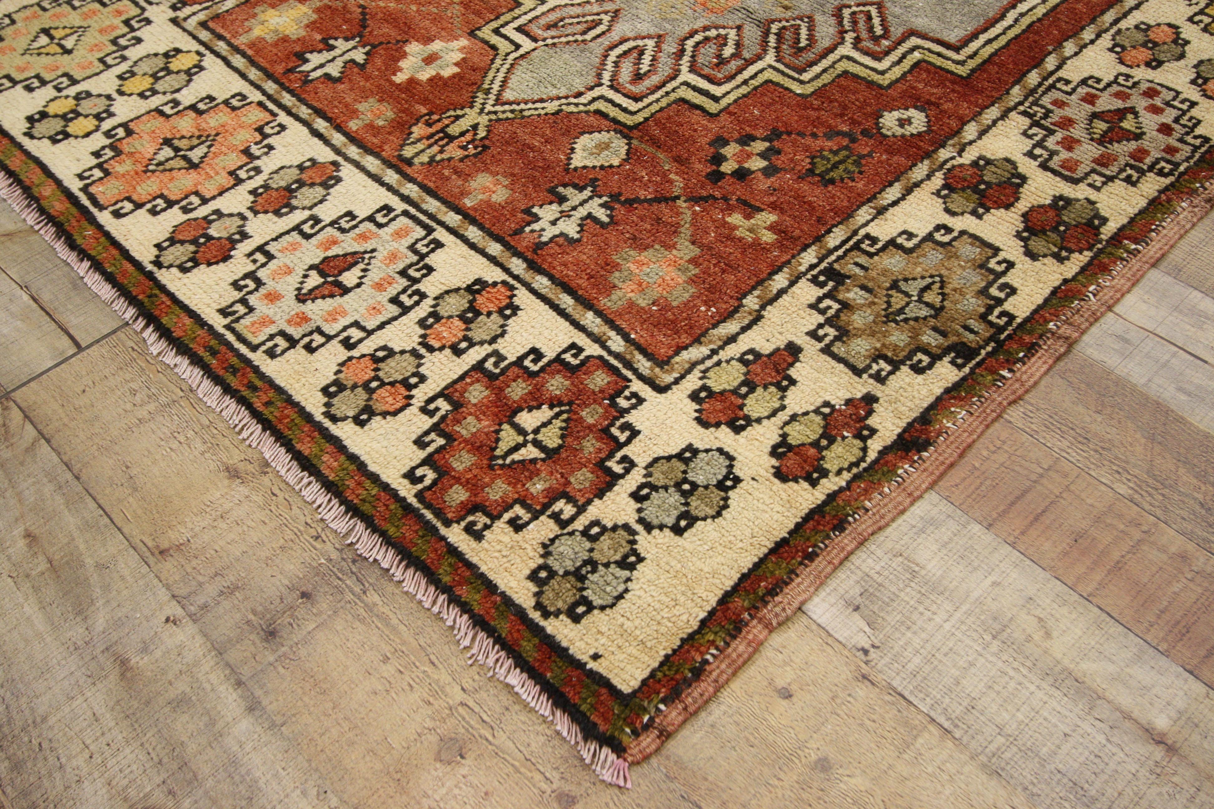 20th Century Rustic Style Vintage Turkish Oushak Runner, Hallway Runner For Sale