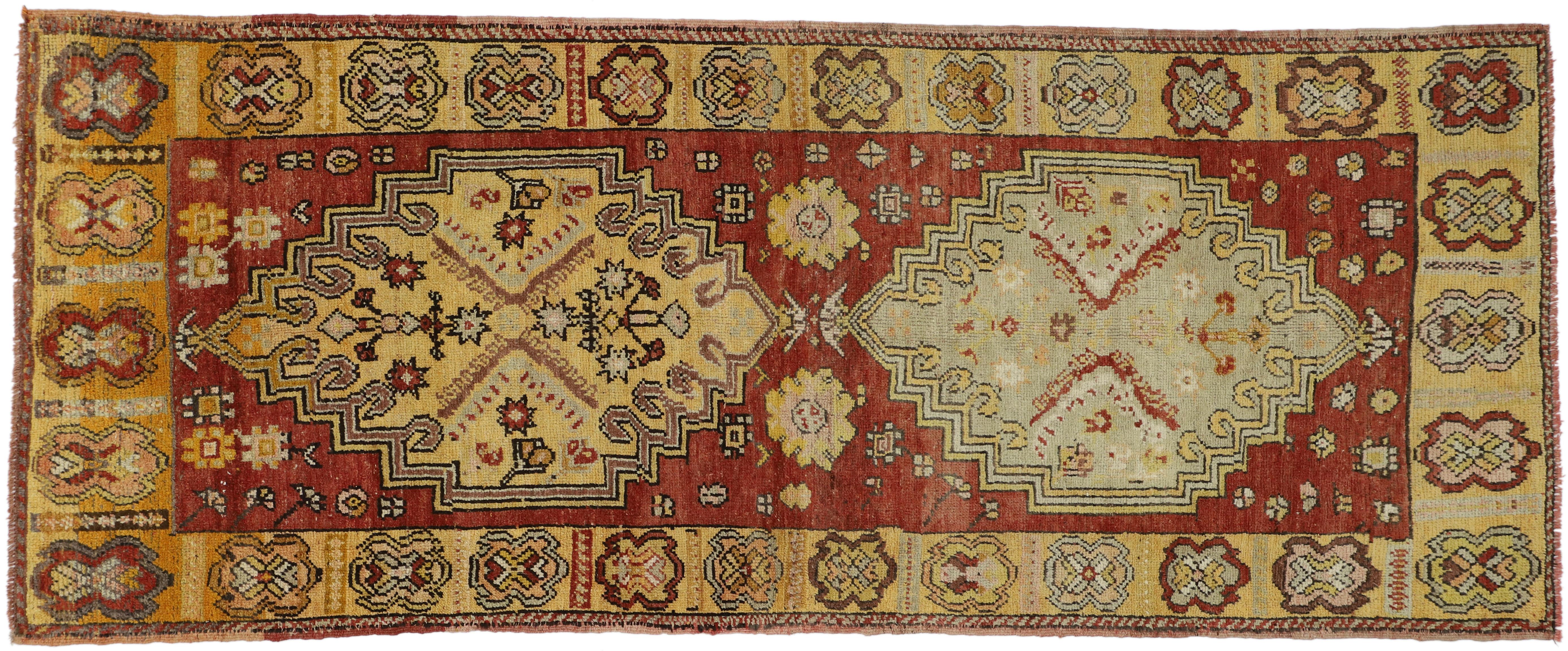 Rustic Style Vintage Turkish Oushak Runner, Hallway Runner For Sale 2