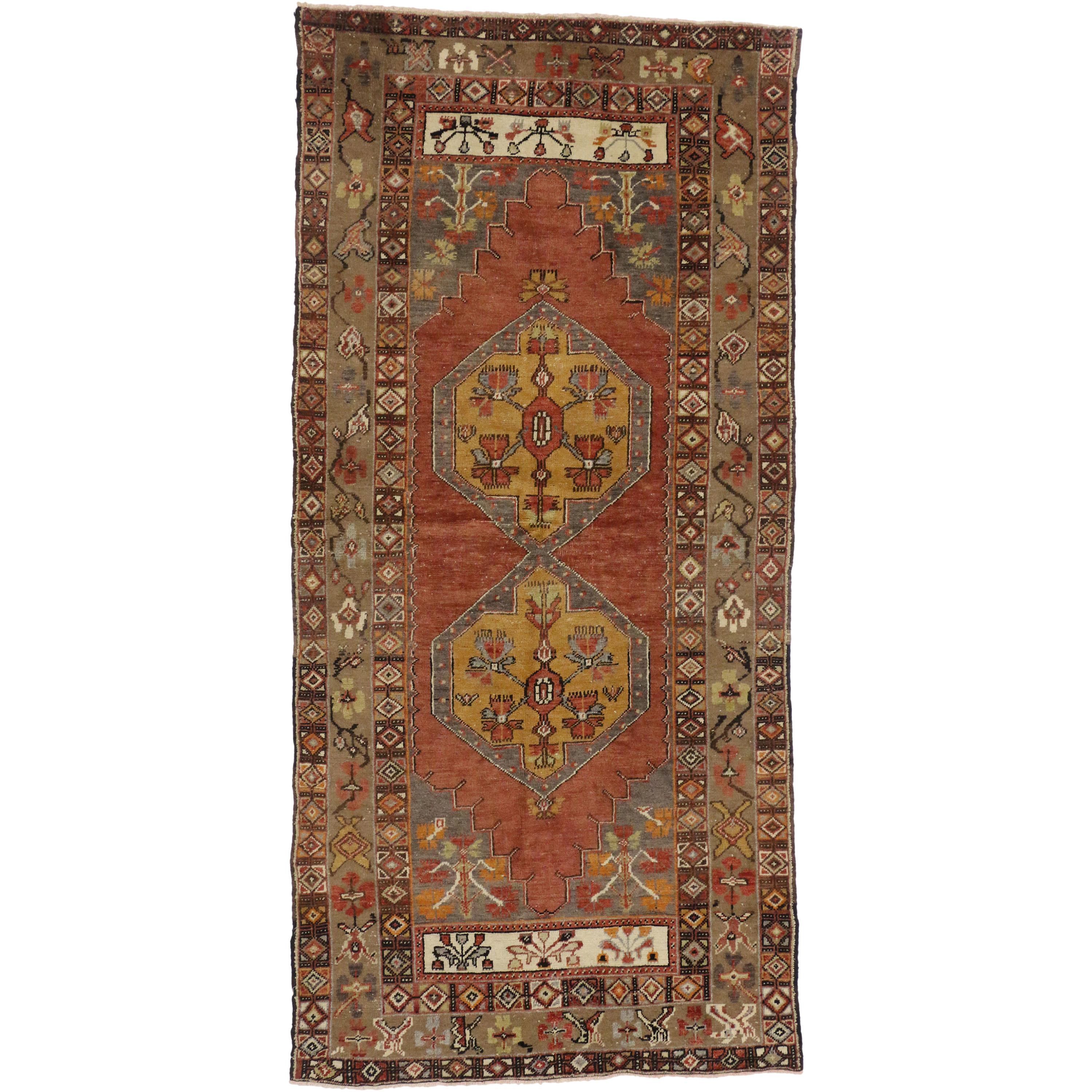 Rustic Style Vintage Turkish Oushak Runner, Hallway Runner For Sale at