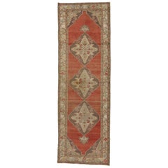 Rustic Style Vintage Turkish Oushak Runner, Hallway Runner