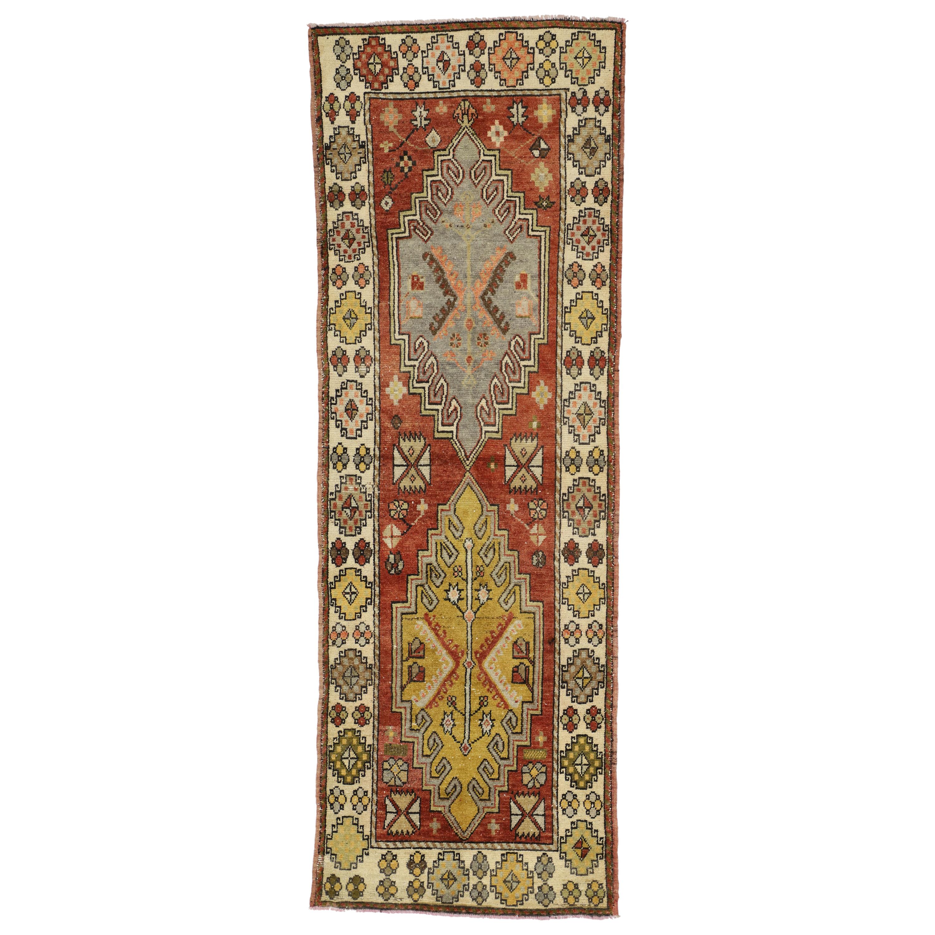 Rustic Style Vintage Turkish Oushak Runner, Hallway Runner