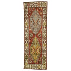 Tapis de couloir vintage turc Oushak de style rustique, couloir de couloir