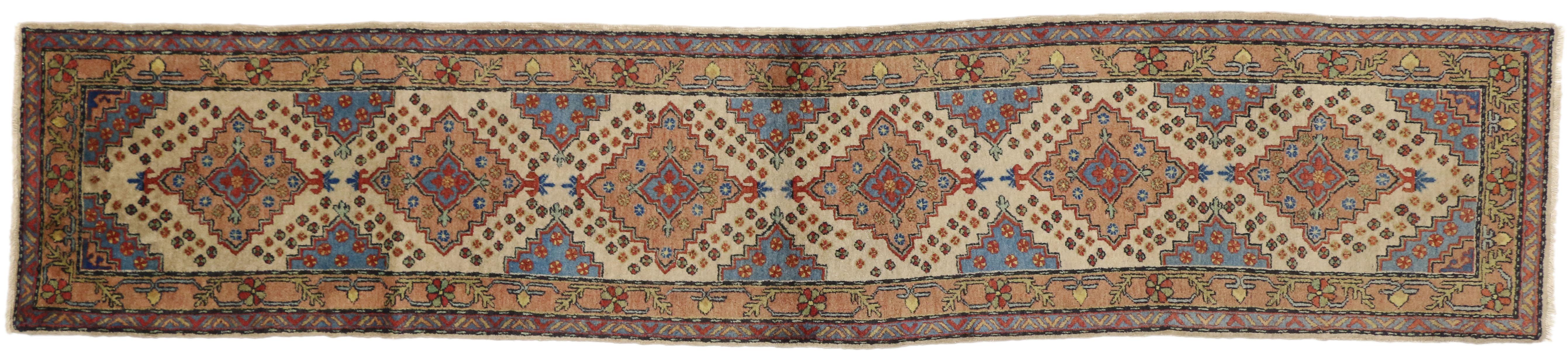 20th Century Rustic Style Vintage Turkish Oushak Runner, Narrow Hallway Runner