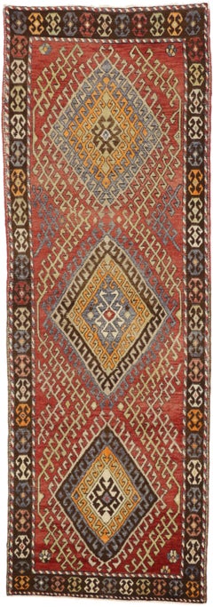 Rustic Style Vintage Turkish Oushak Runner, Tribal Hallway Runner