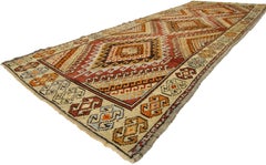 Tapis de couloir vintage turc Oushak de style rustique avec motif tribal moderne