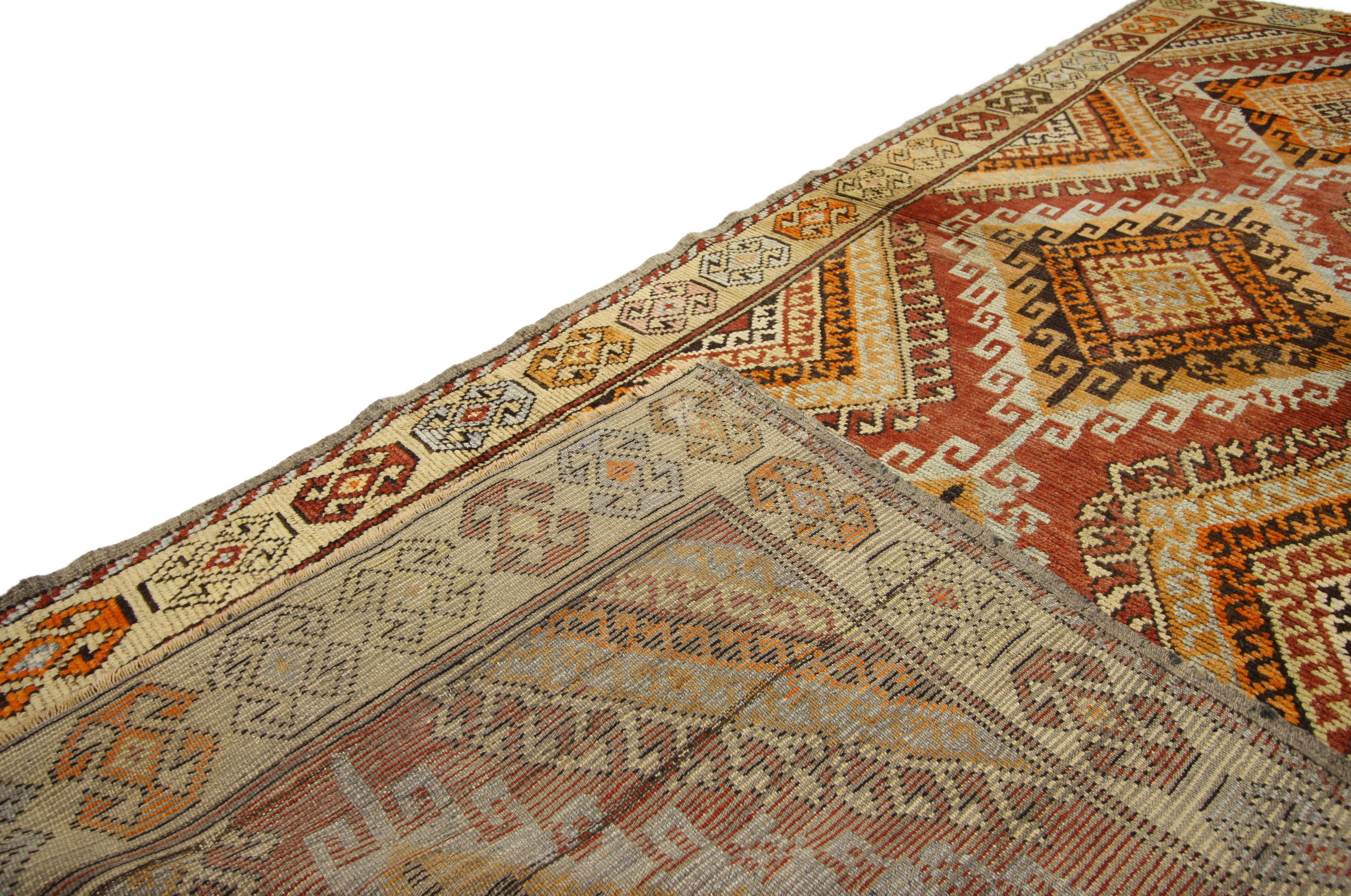 20th Century Rustic Style Vintage Turkish Oushak Runner with Modern Tribal Design For Sale