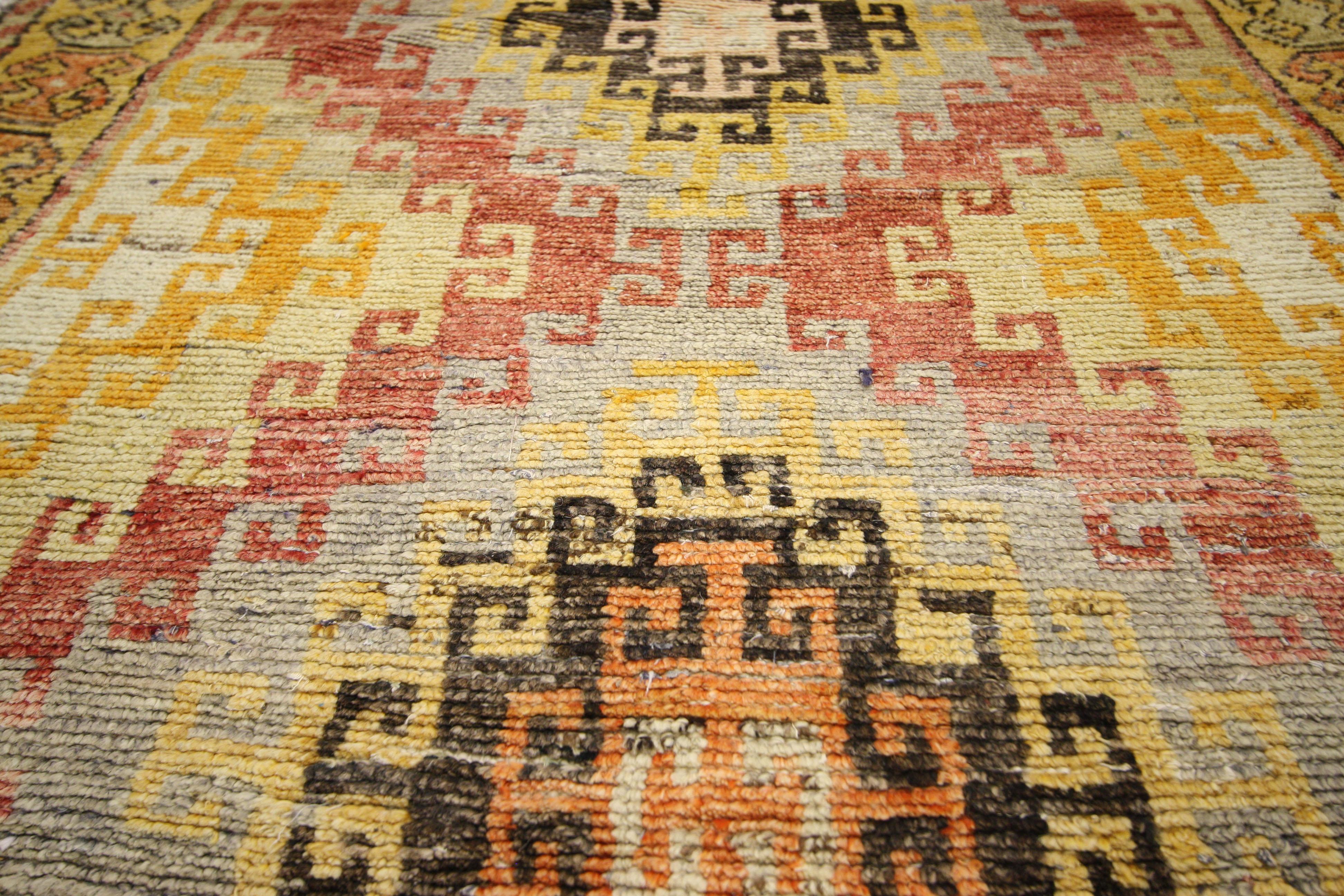Antique Turkish Oushak Runner with Mid-Century Modern Tribal Style In Good Condition In Dallas, TX