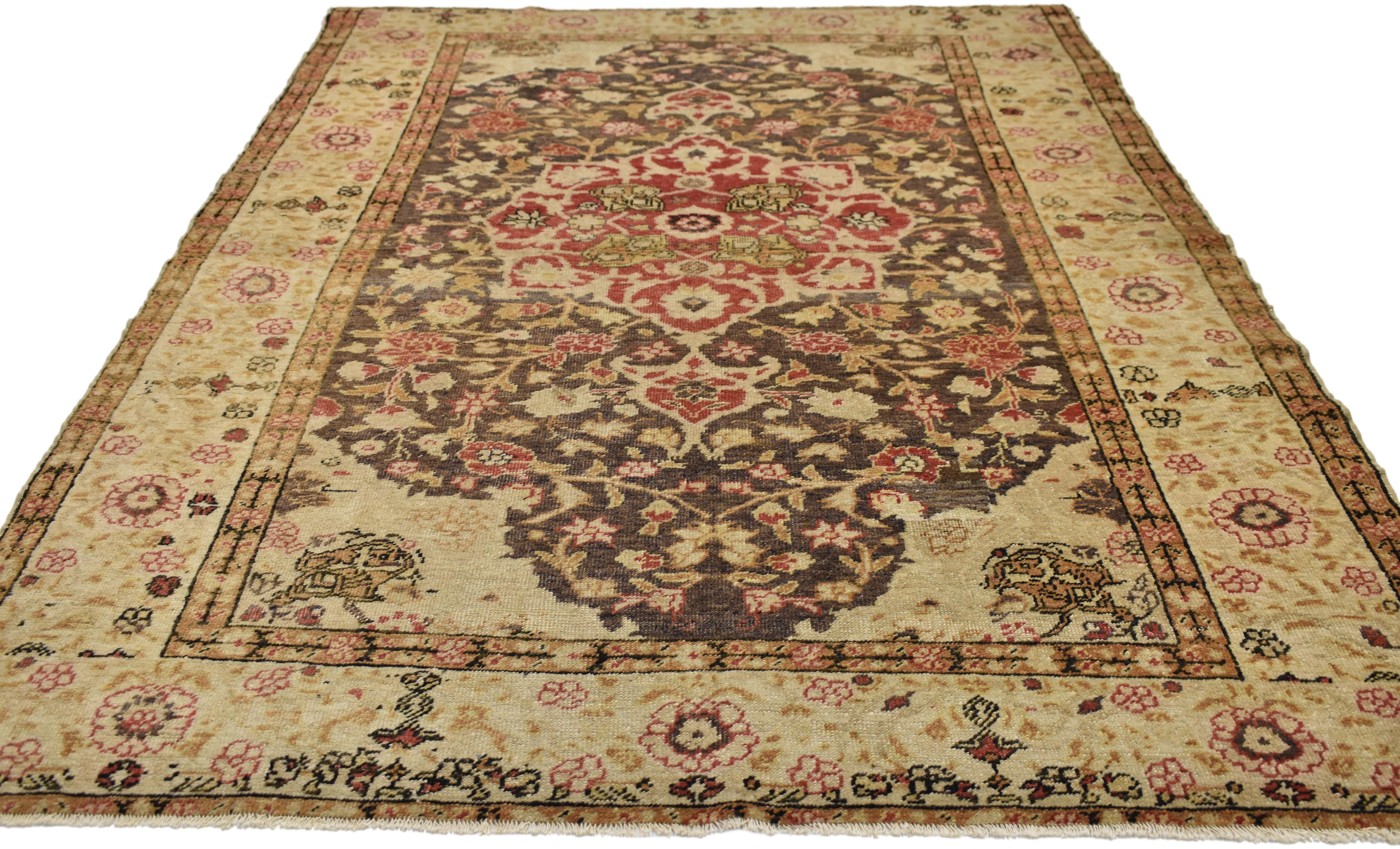 Hand-Knotted Rustic Style Vintage Turkish Sivas Accent Rug for Kitchen, Foyer or Entry Rug For Sale
