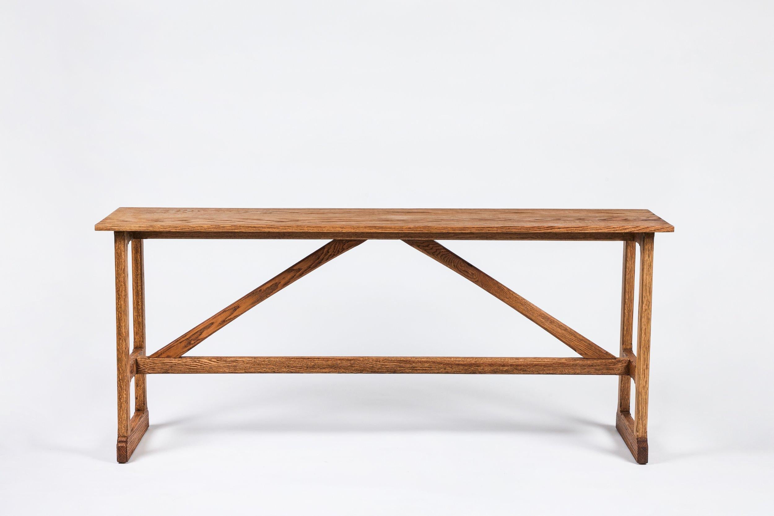 Contemporary Rustic Style West Trestle Console, Large in Ebony  on Oak by Martin and Brockett For Sale