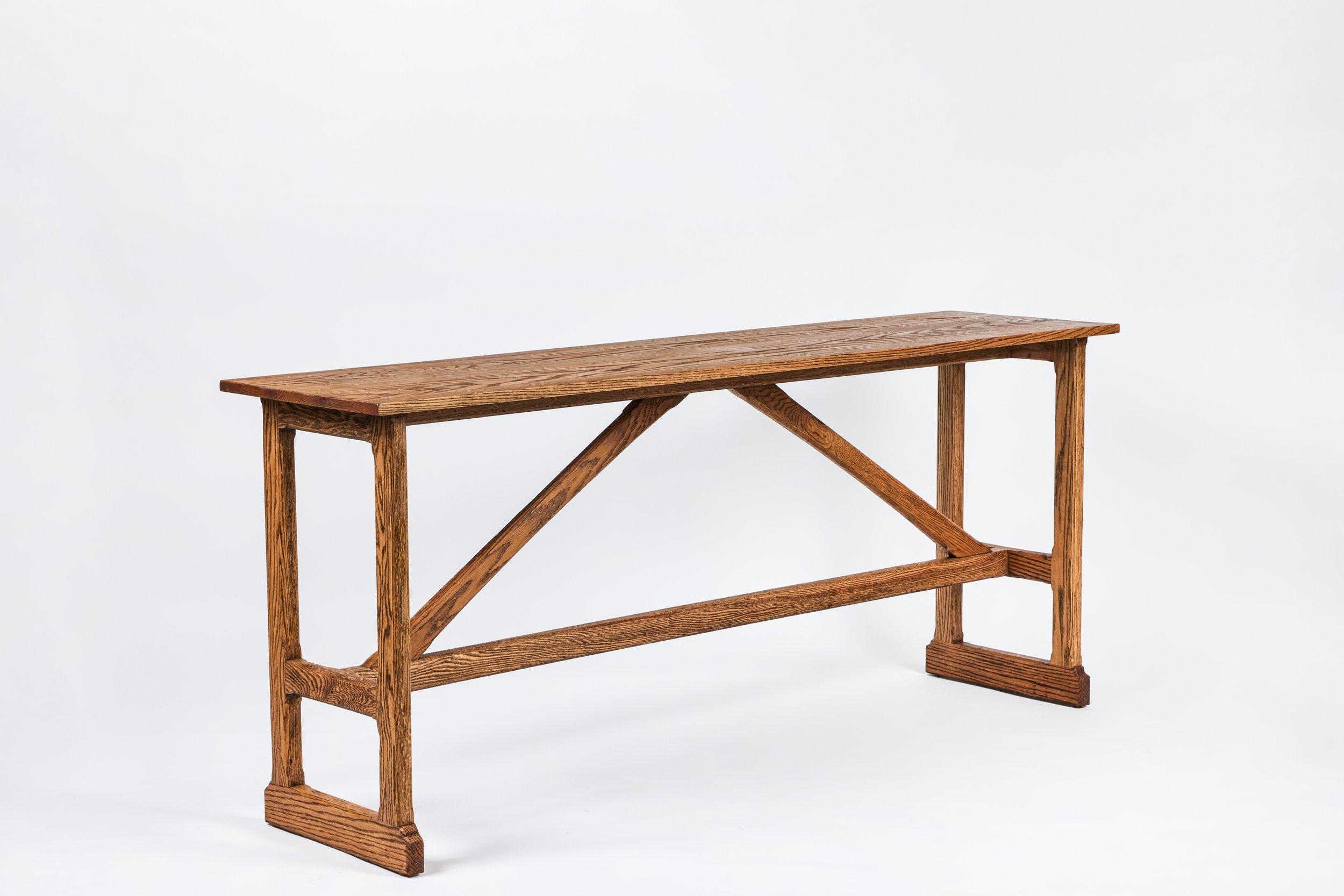 Rustic Style West Trestle Console, Large in Ebony  on Oak by Martin and Brockett For Sale 1
