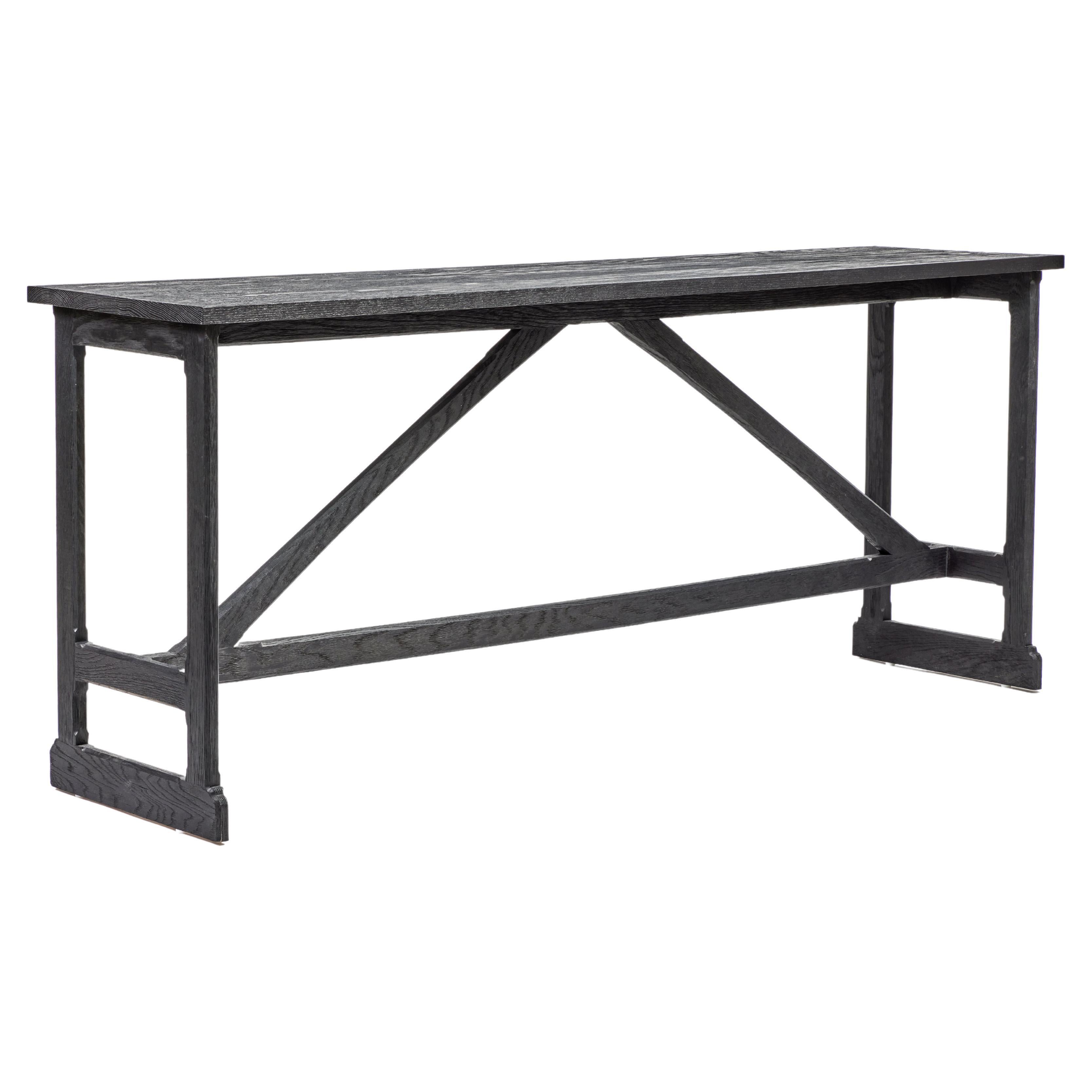 Rustic Style West Trestle Console, Large in Ebony  on Oak by Martin and Brockett