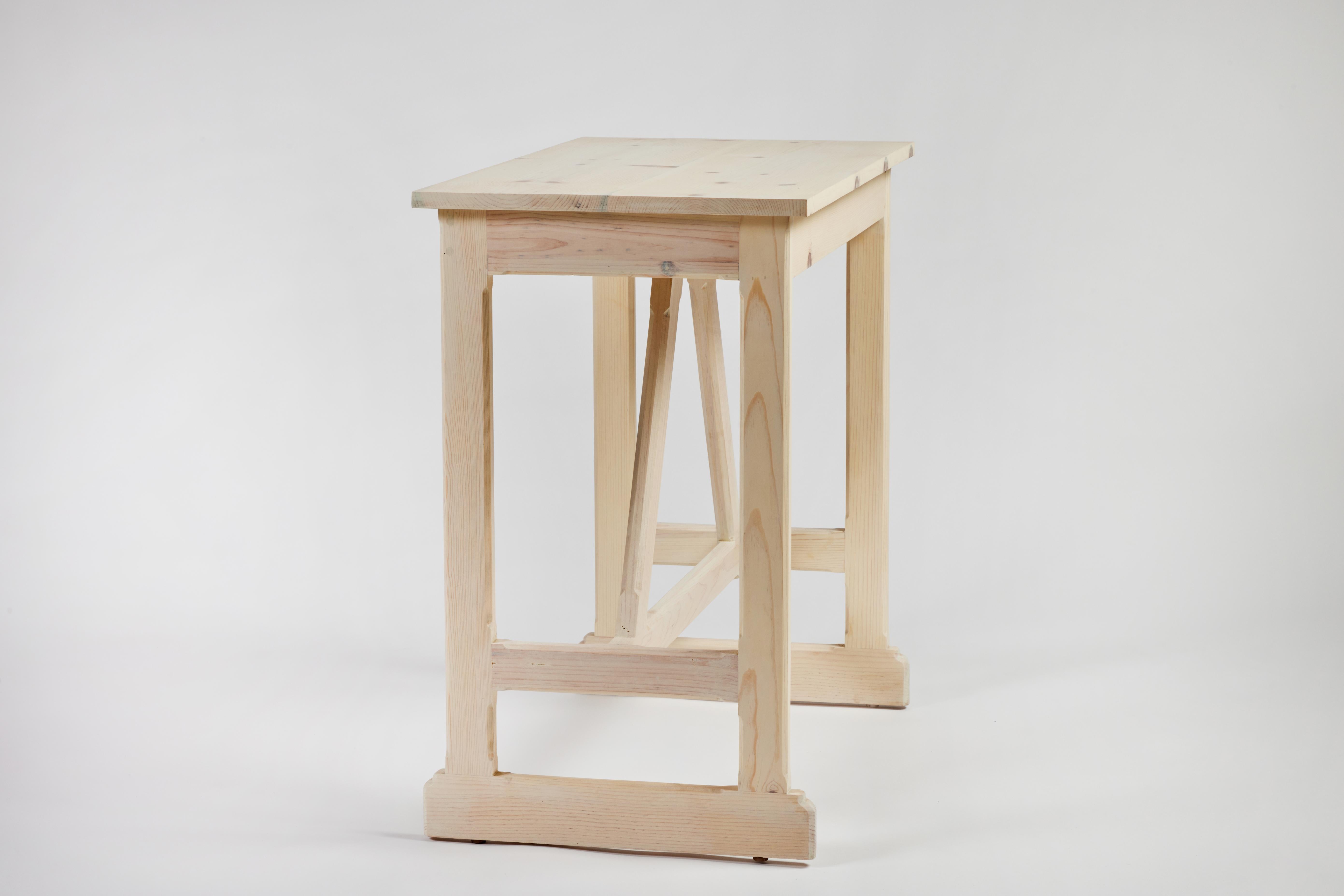 American Rustic Style West Trestle Side Table by Martin and Brockett in Soap on Pine For Sale