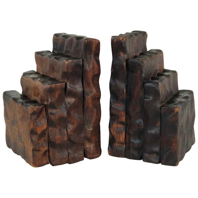 Rustic Style Wood Bookends, Pair For Sale at 1stDibs | rustic wood bookends
