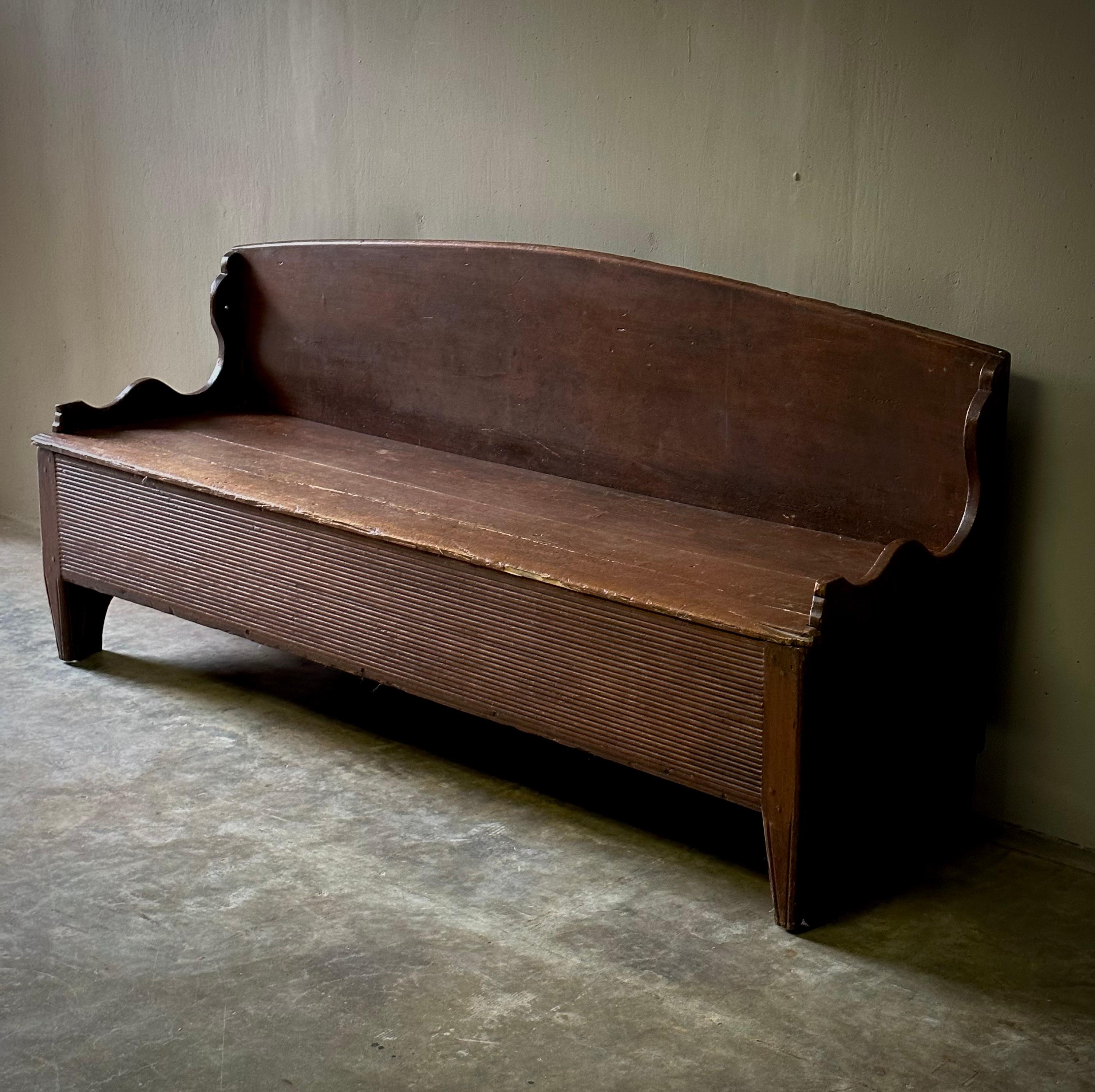 Wood Rustic Swedish 19th Century Hallway Bench For Sale