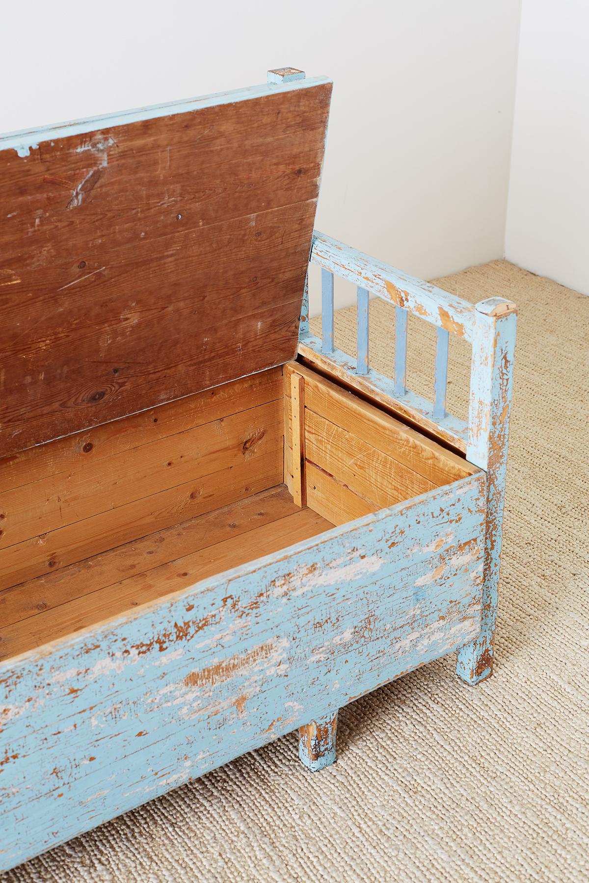 19th Century Rustic Swedish Farmhouse Pine Storage Bench or Settle