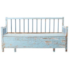 Rustic Swedish Farmhouse Pine Storage Bench or Settle